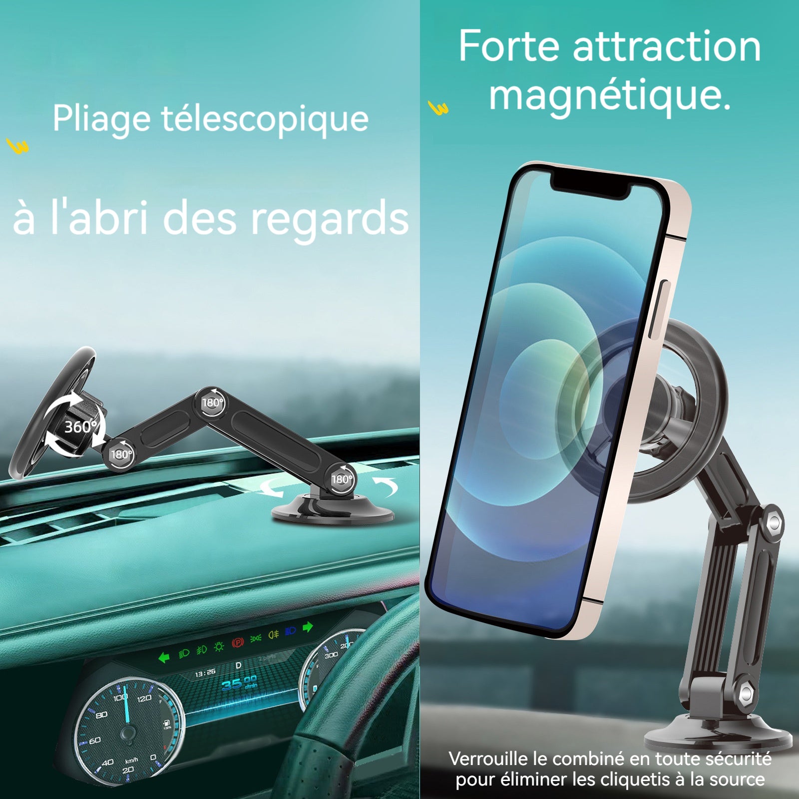 Rotatable car magnetic phone holder 6,3x9,8cm magnetic car phone holder magnétisme très puissant rotation réglable sur 360 degrés