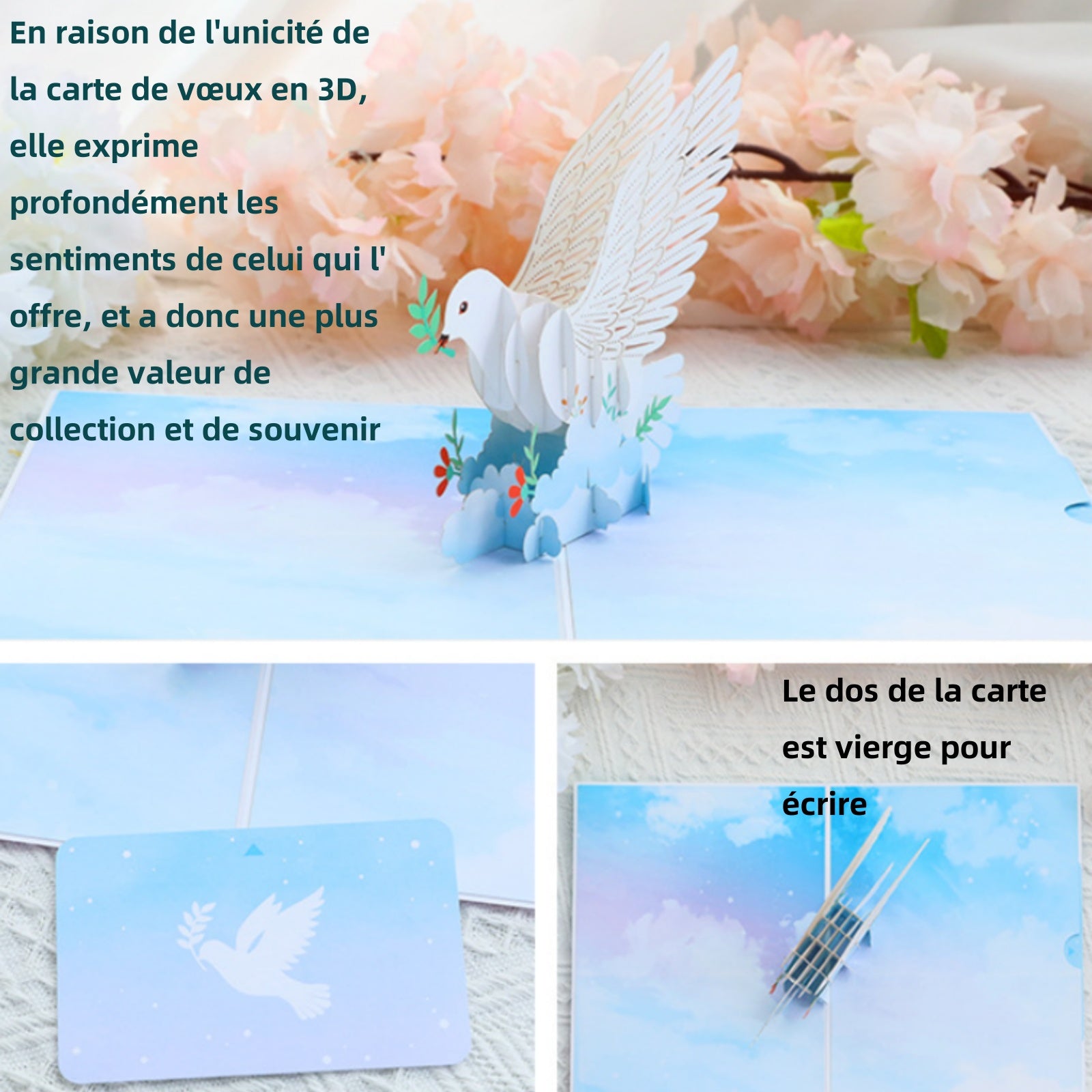arte de voeux 20x15cm colombe de la paix sculpture en papier tridimensionnelle message de bénédiction action de grâce carte postale