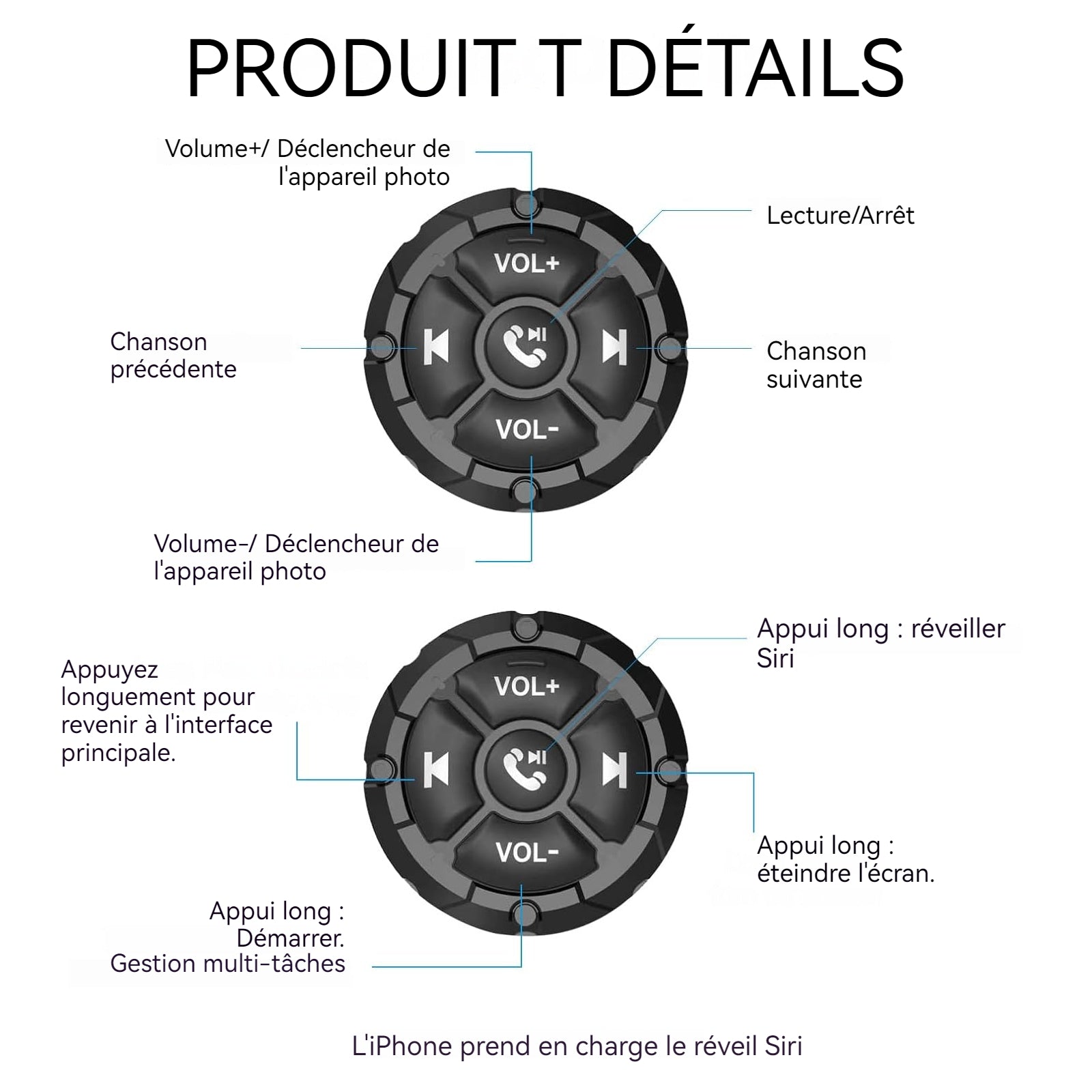 Télécommande bluetooth 47mm +120mm diamètre intérieur bouton volant voiture contrôleur de téléphone portable télécommande sans fil