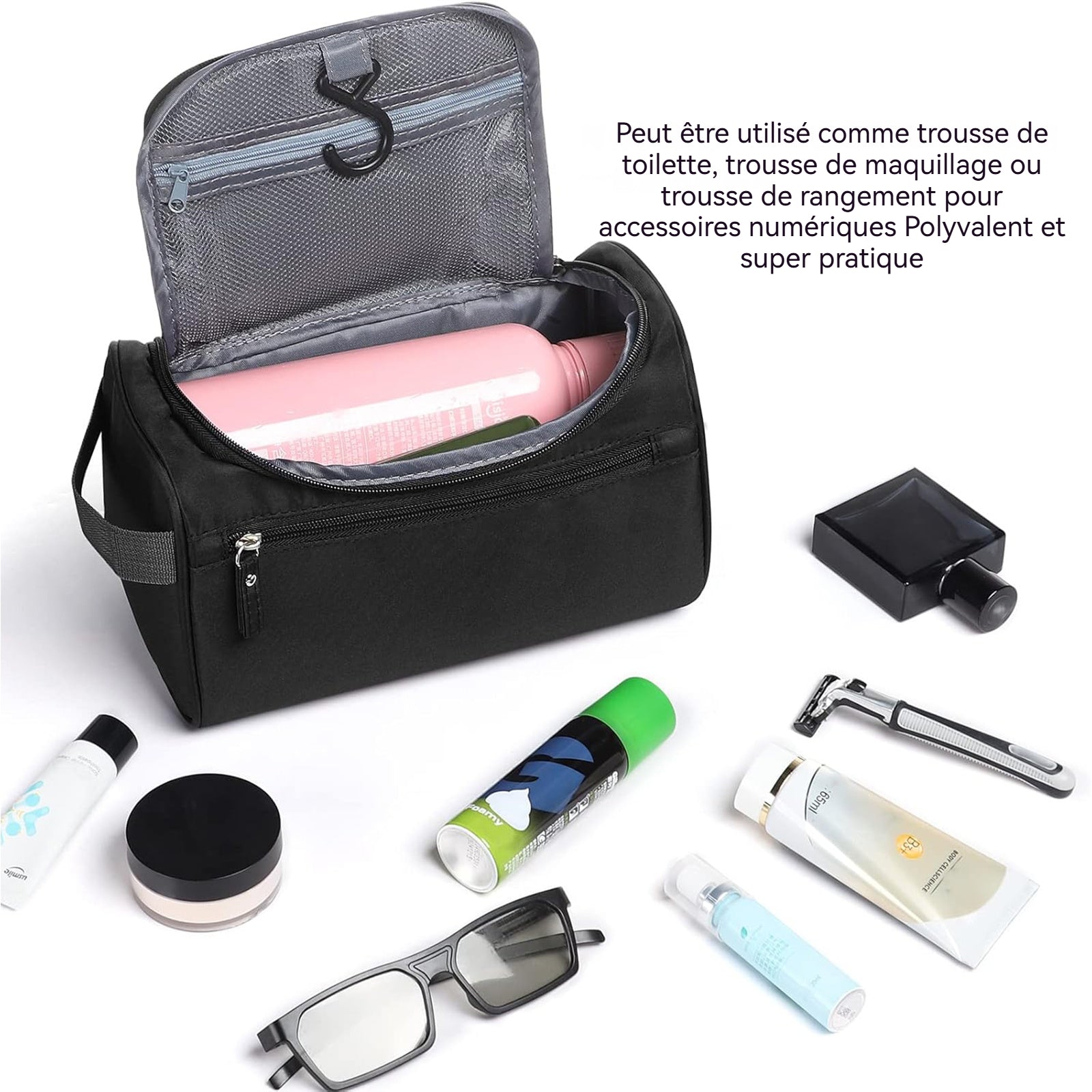 Trousse de toilette de Voyage 24x14x13CM Pour Hommes et Femmes avec Poignée Volume élevé Tissu imperméable Trousse de Maquillage