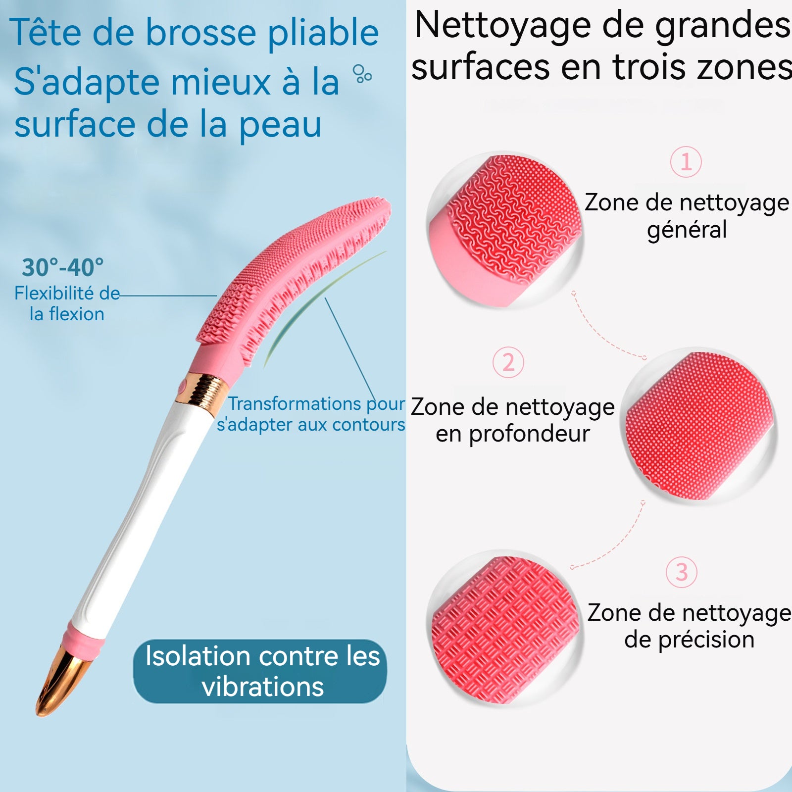 Brosse Dos Douche 500mAh Manche de 45 cm Prise en charge USB Nettoyage en profondeur Têtes de brosse en silicone Brosse de Bain