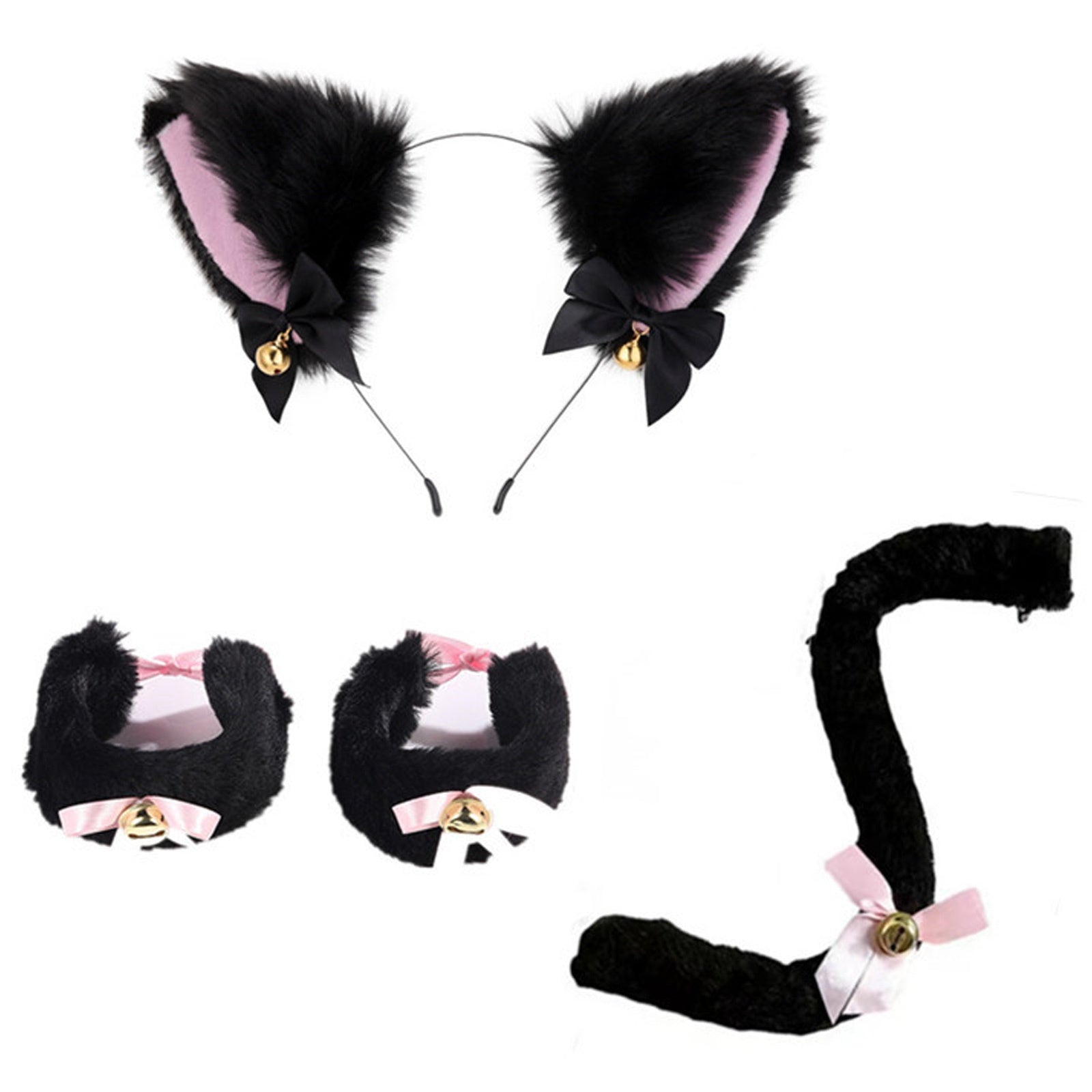Oreilles de chat 25 x 18 cm Matériau Jinlun Style mignon et cool Avec clochette et queue Indispensable pour les fêtes et le cosplay