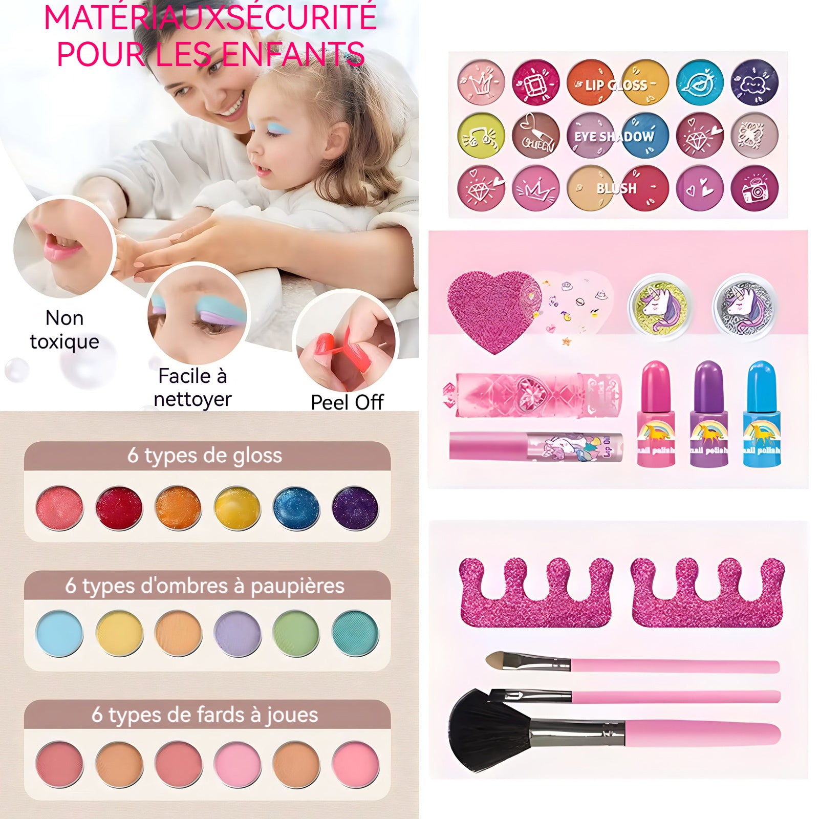 Maquillage enfant fille 15pcs simulation de princesse cosmétique coffret maquillage enfant valise portable cadeau pour enfants