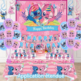 Ballon 67PCS nappe de fête à thème pink stitch gâteau d'anniversaire en forme de drapeau décoration de fête d'anniversaire rose