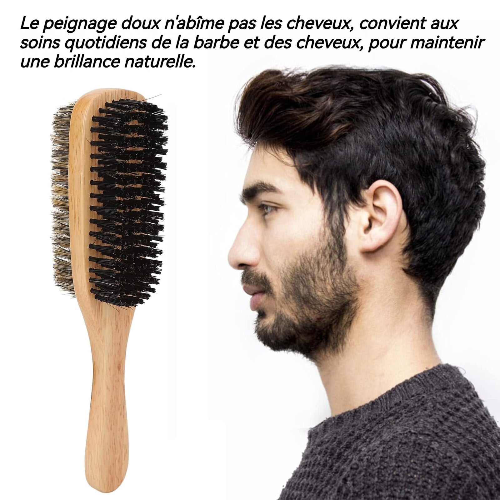 Brosse à barbe en poils de sanglier double face brosse à barbe et moustache brosse à cheveux brosse barbe pour cheveux et barbe