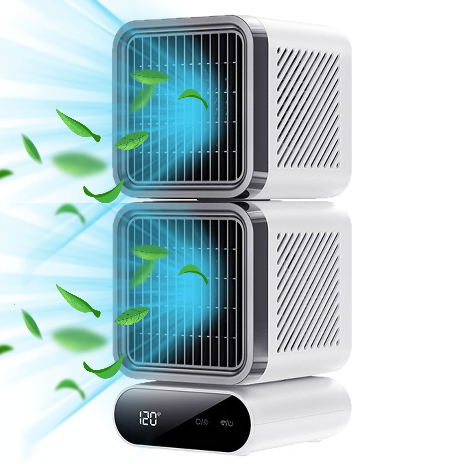 Ventilateur de bureau 4000mah réglage à 6 vitesses rotation automatique à double couche 12x12x30cm ventilateur à affichage numérique