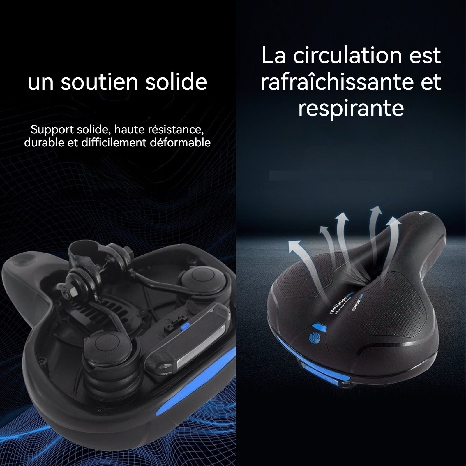 Selle de vélo 740g Hollow Breathable Waterproof  Shock Absorbing Rounded Rear Seat Charging Tail Lights selle vélo confort