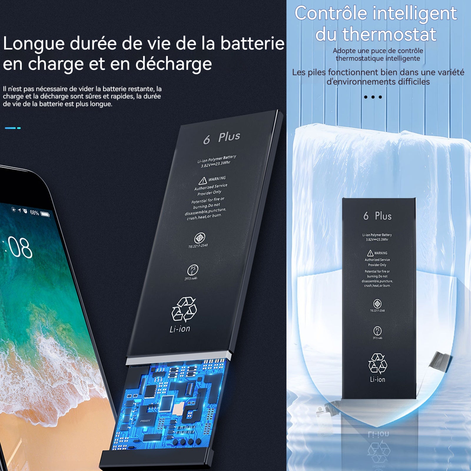 Batterie pour iPhone 6 Plus 2915 mAh Batterie Li-ION qualité identique Kit de Raparature avec kit de Bandes adhésives de Rechange