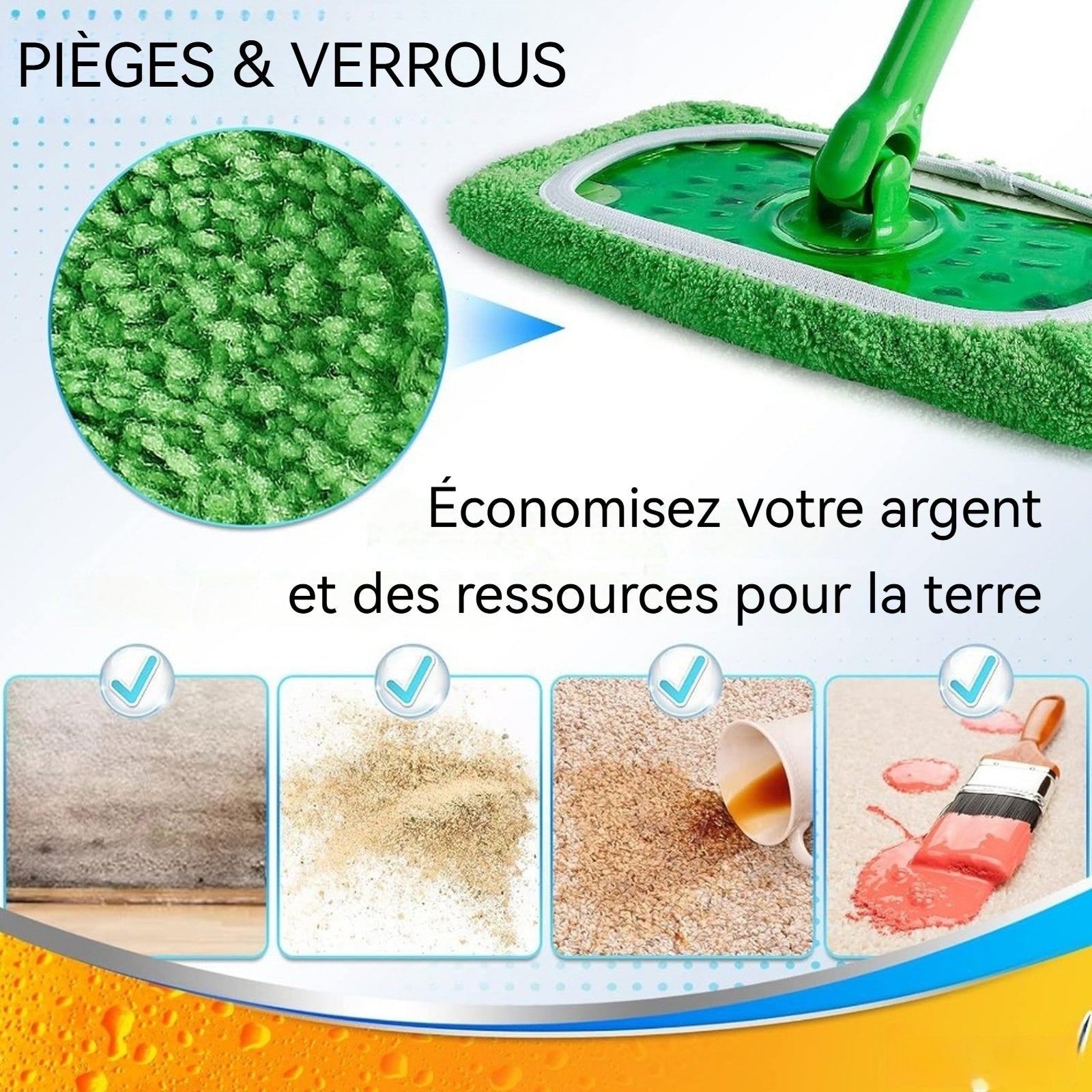 Lingettes reutilisable pour swiffer 3PCS pour 25,5x12cm chiffons réutilisables pour swiffer chiffons de sol humides pour swiffer