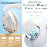 Casque Bluetooth sans Fil monté sur latête 5.3 casque Bluetooth sans filcasque Bluetooth pliableavec fonction de réduction active
