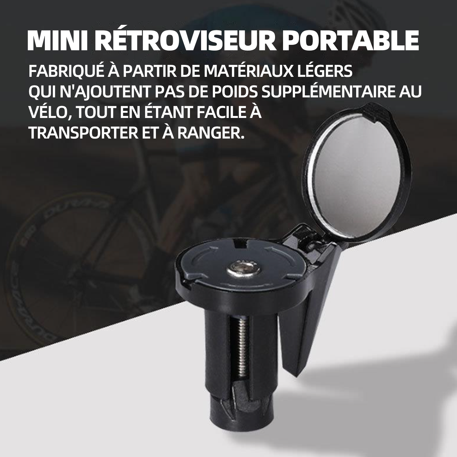 Rétroviseur vélo mini rétroviseur PC + PA distance de visualisation de vélo 20 m rétroviseur portable à angle réglable 62x62x105mm