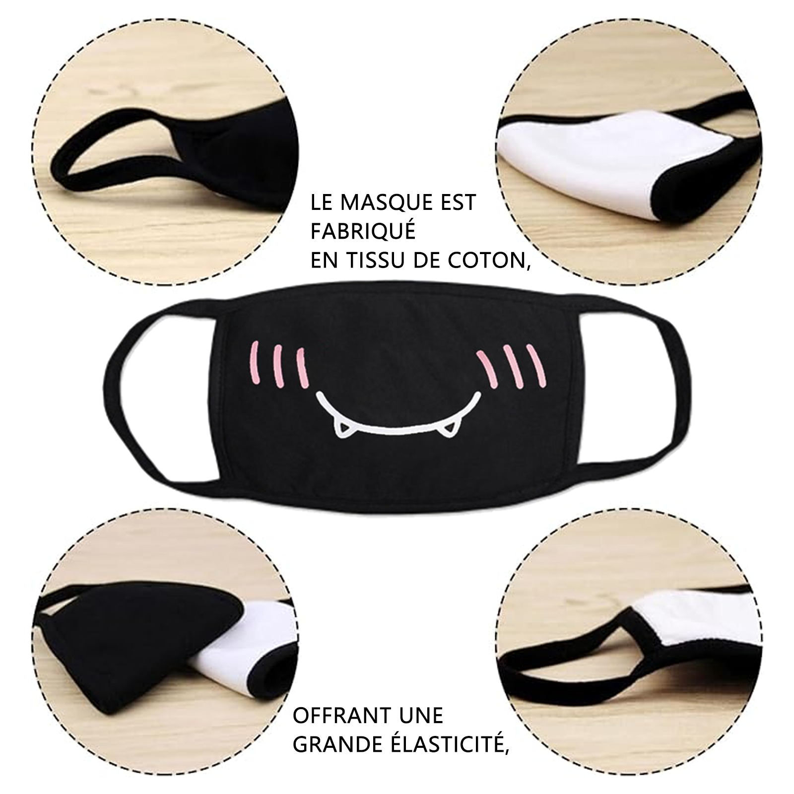 Masque facial 6 PCS filtration poreuse réutilisable et lavable coton masque en tissu anti-poussière respirant boucle d'oreille