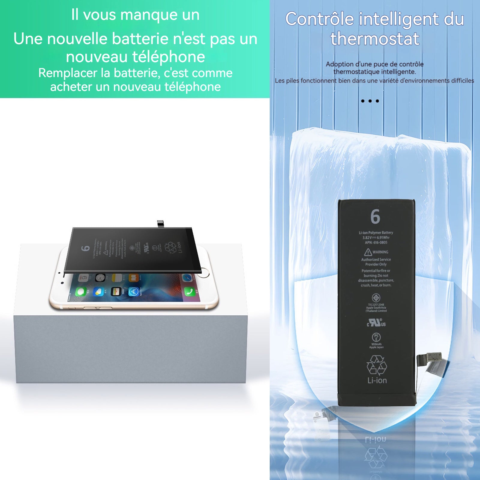 Batterie pour iPhone 6 Interne Li-ION Remplacement de la Batterie avec boîte à Outils Instructions de Remplacement la Batterie