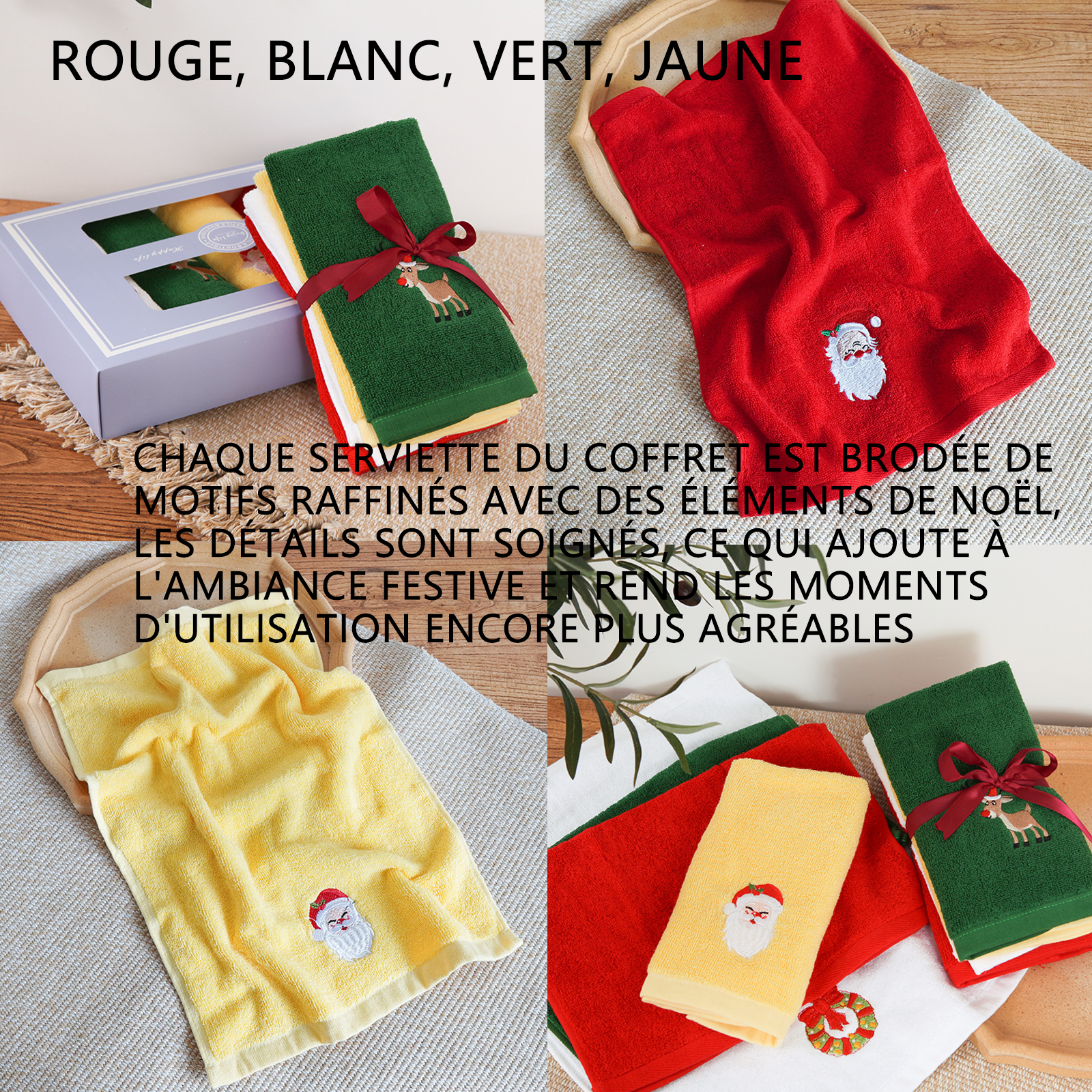 Emballage de noël 1 lot de 4 pièces serviette de noël pur coton coffret cadeau serviette créative serviettes douces pour la maison