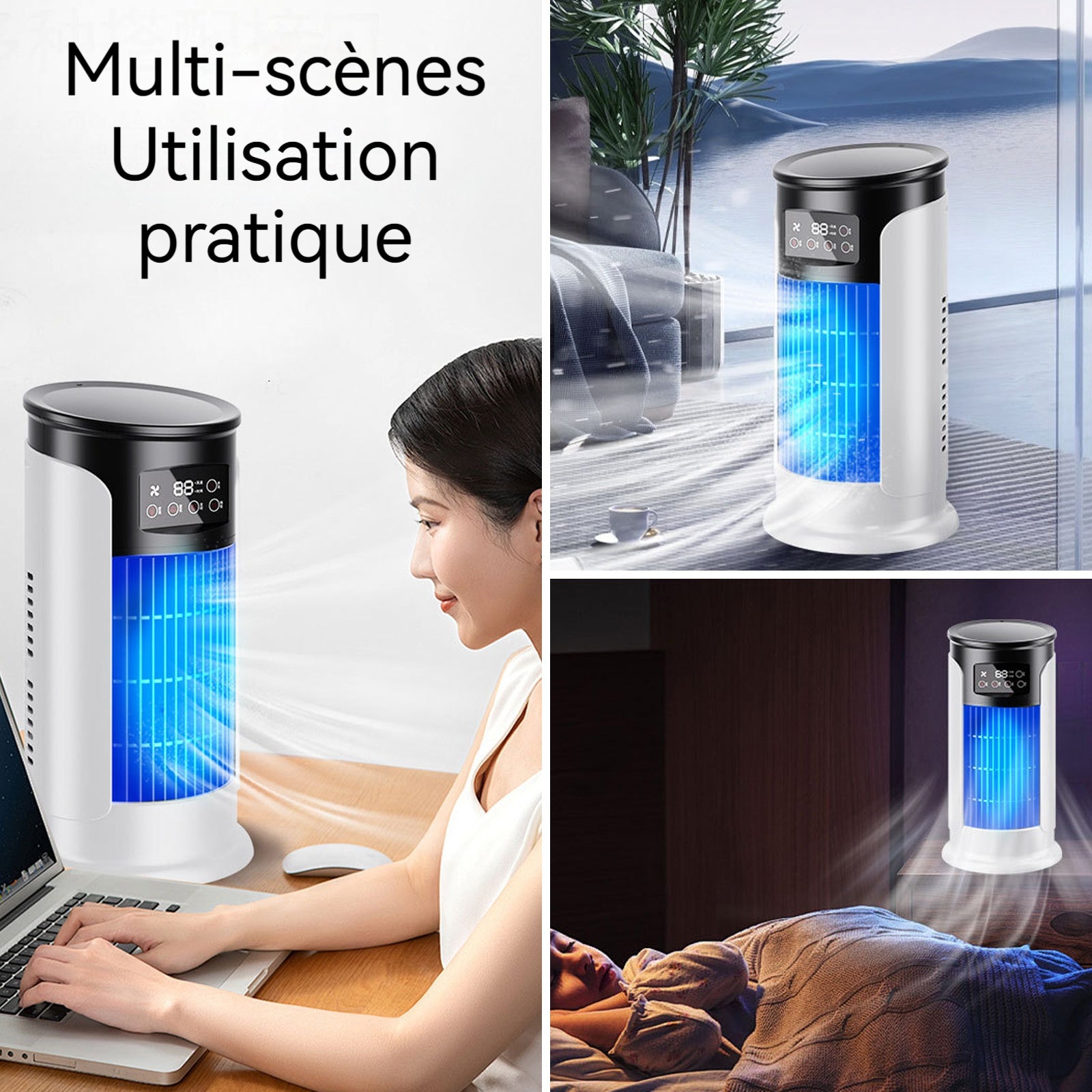 Ventilateur 30cm Réservoir d'eau de 300 ml 6 vitesses de ventilation Prise USB Minuterie Modèle de bureau d'été Mini Ventilateur