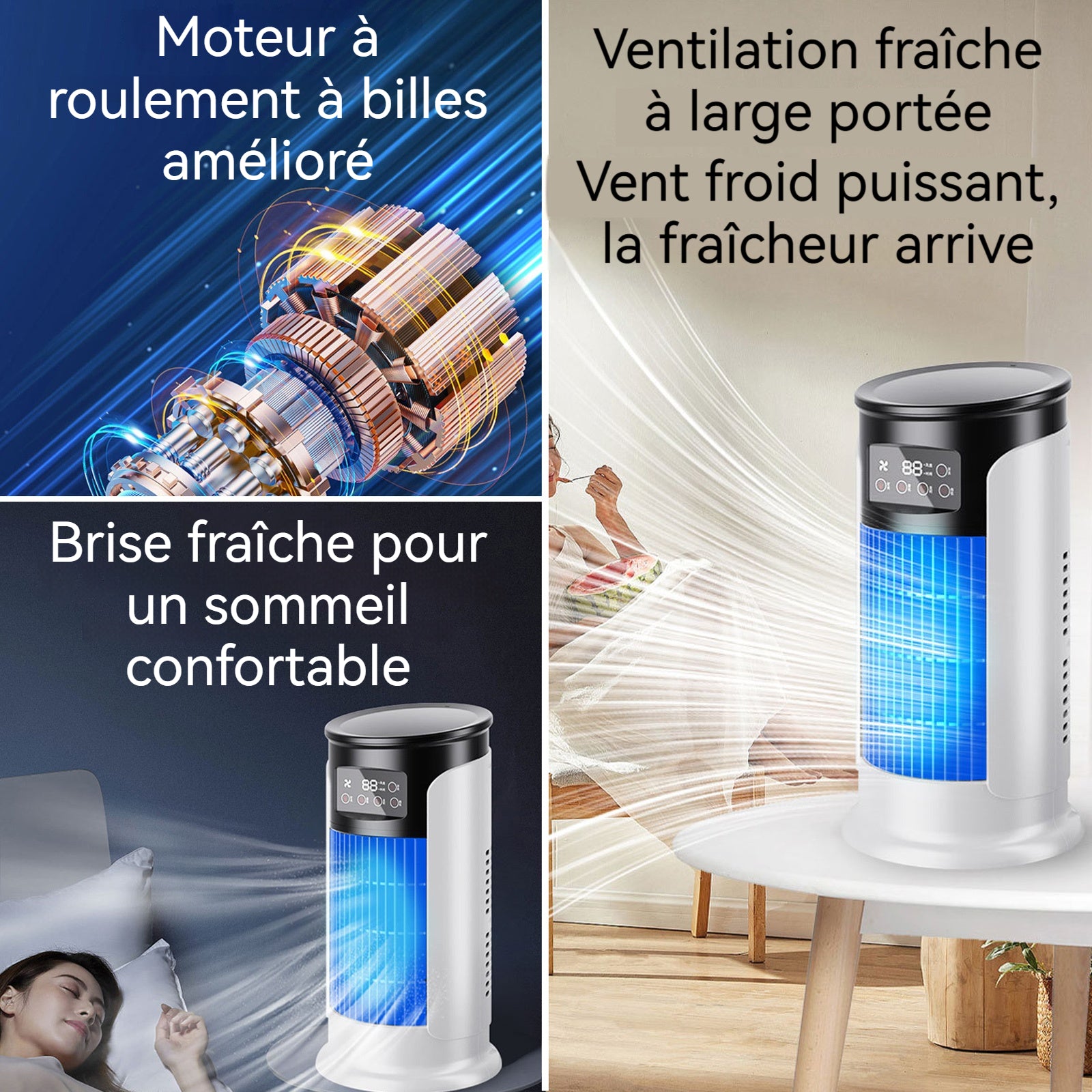 Ventilateur 30cm Réservoir d'eau de 300 ml 6 vitesses de ventilation Prise USB Minuterie Modèle de bureau d'été Mini Ventilateur