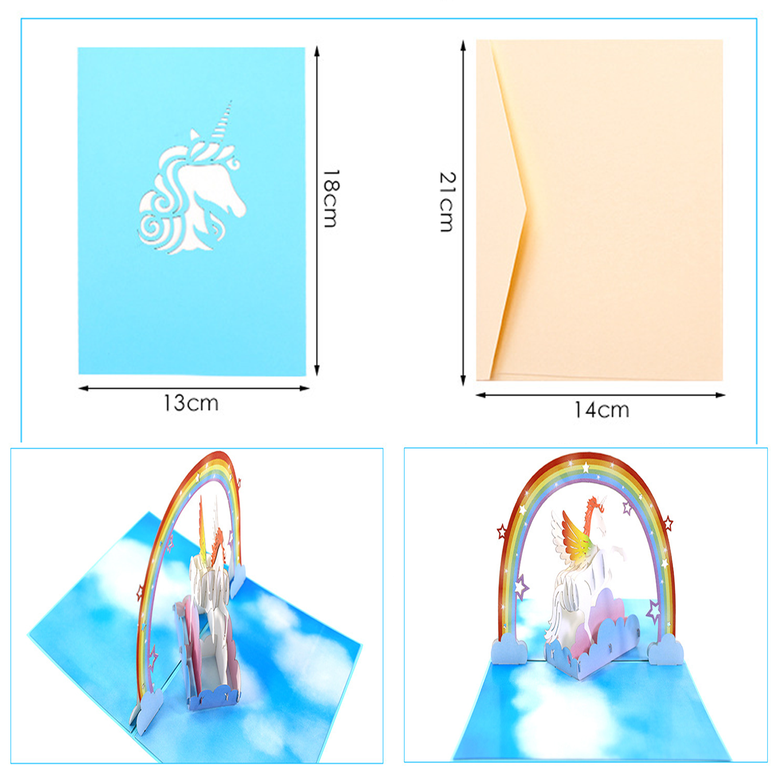 arte de voeux 18x13cm souhaits de vacances licorne sculpture en papier tridimensionnelle cadeau de vacances message carte postale