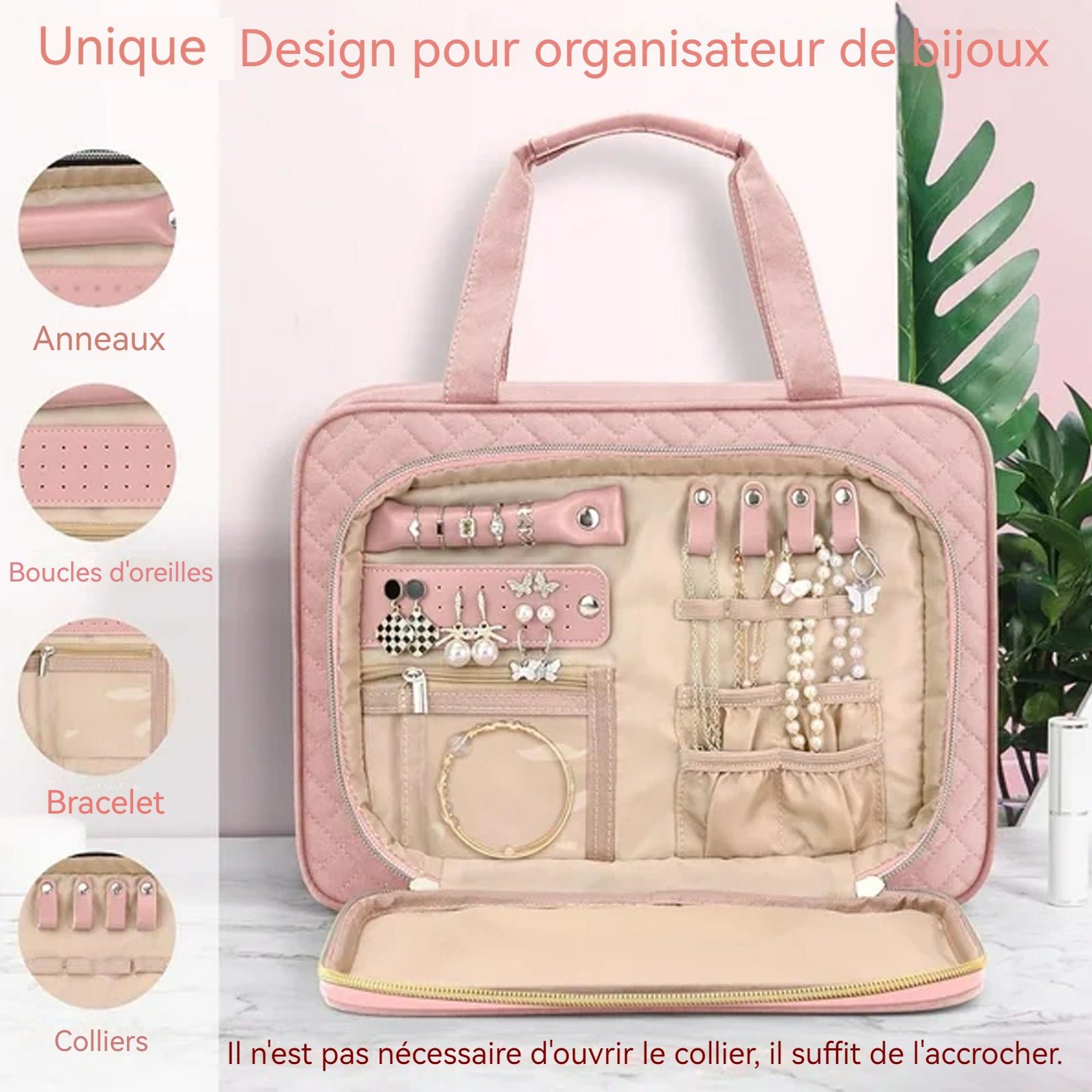 Trousse de toilette suspendue portable grande capacité avec sac de rangement bijoux travel toiletry bag séparation sèche humide
