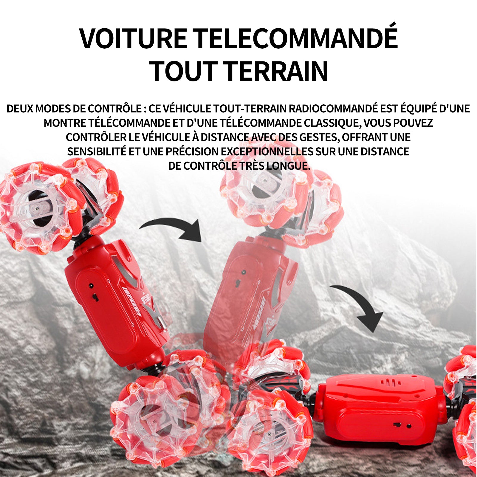 Voiture télécommandée 2.4GHz 4WD stunt car avec contrôle gestuel et effets lumineux voiture telecommandé tout terrain pour enfant