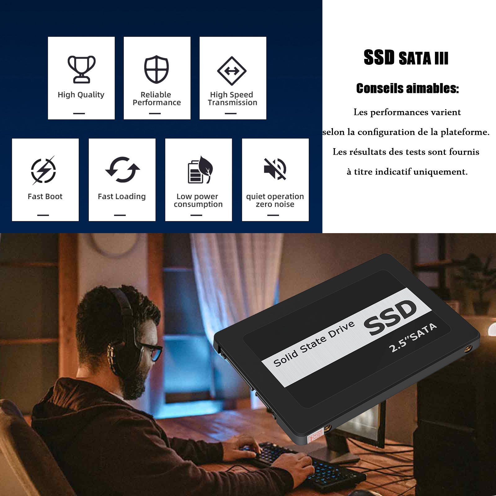 Disque Dur Interne 1To SATA3 SSD transfert haute vitesse 450 M/s avec le système Winxp+Windows7/8/10/11+OS disque dur solides