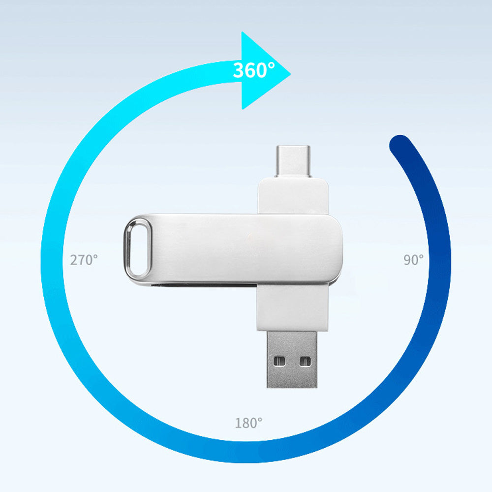 Clé USB3.0 128Go Haute Vitesse pour Interface Type-C Téléphone Mobile PC Smart TV Tablette PC Voiture Stéréo Argent Métallique