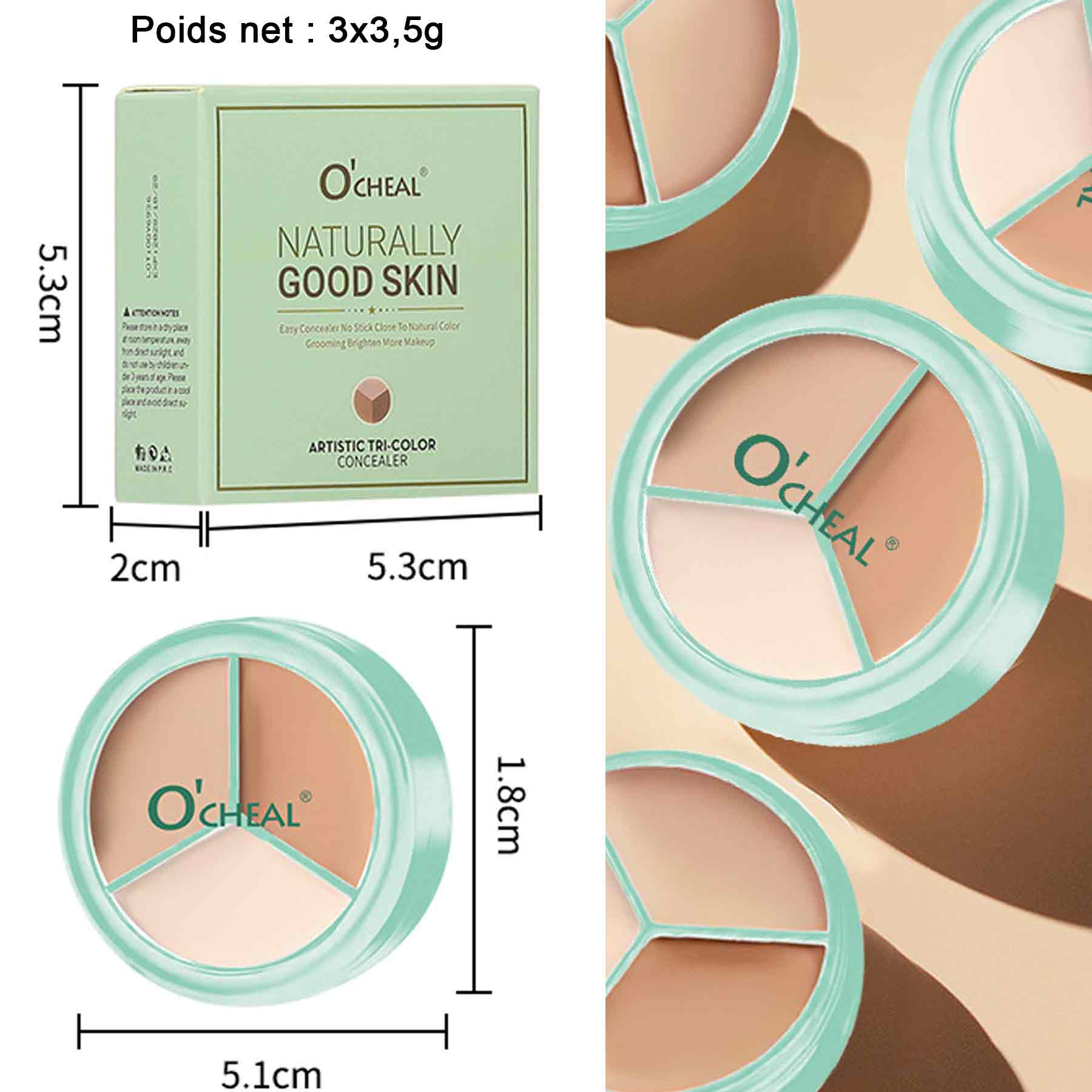 Teint couvrant imperfections 3x3,5g fond teint couvrant imperfections tatouage cicatrice pour le corps teint correcteur tricolore