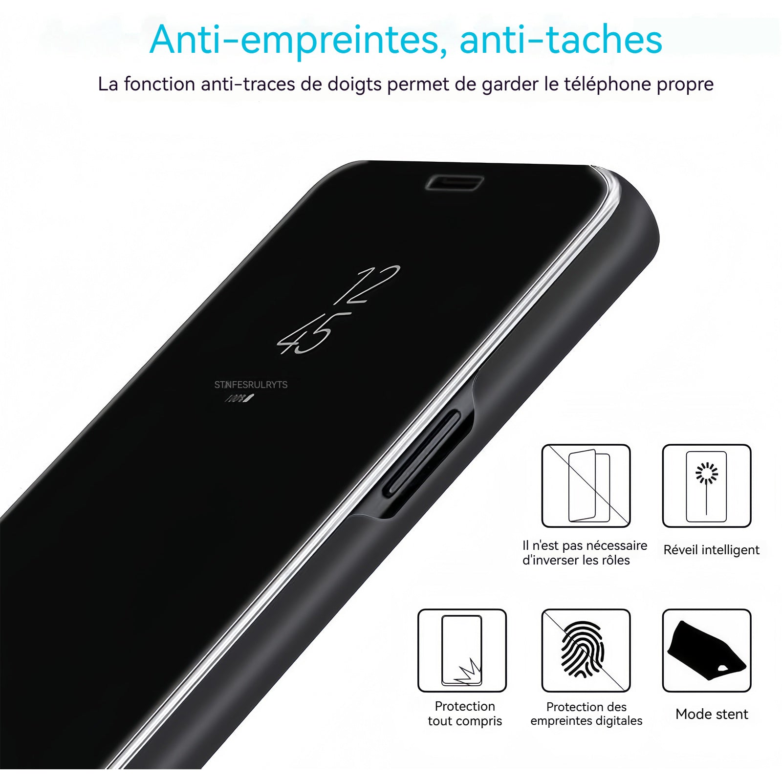 oque transparente Galaxy S10 noir Intelligent 6,1 pouces Couvercle rabattable Avec support Étui de téléphone portable ultra-mince