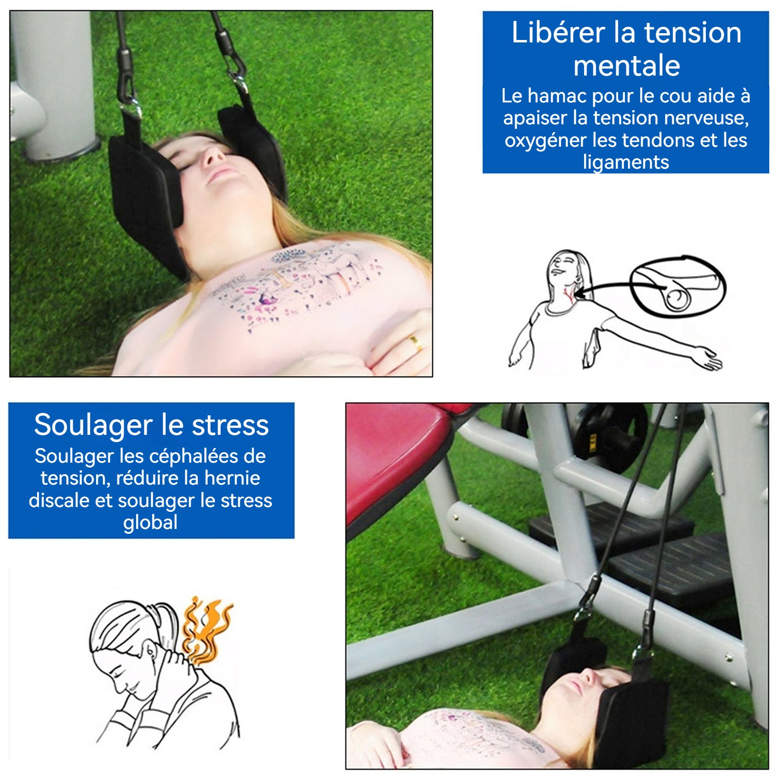 oussin suspendu hamac cervical 35x18cm écarteur de tête soulage fatigue fitness confortable détend les muscles facile utiliser