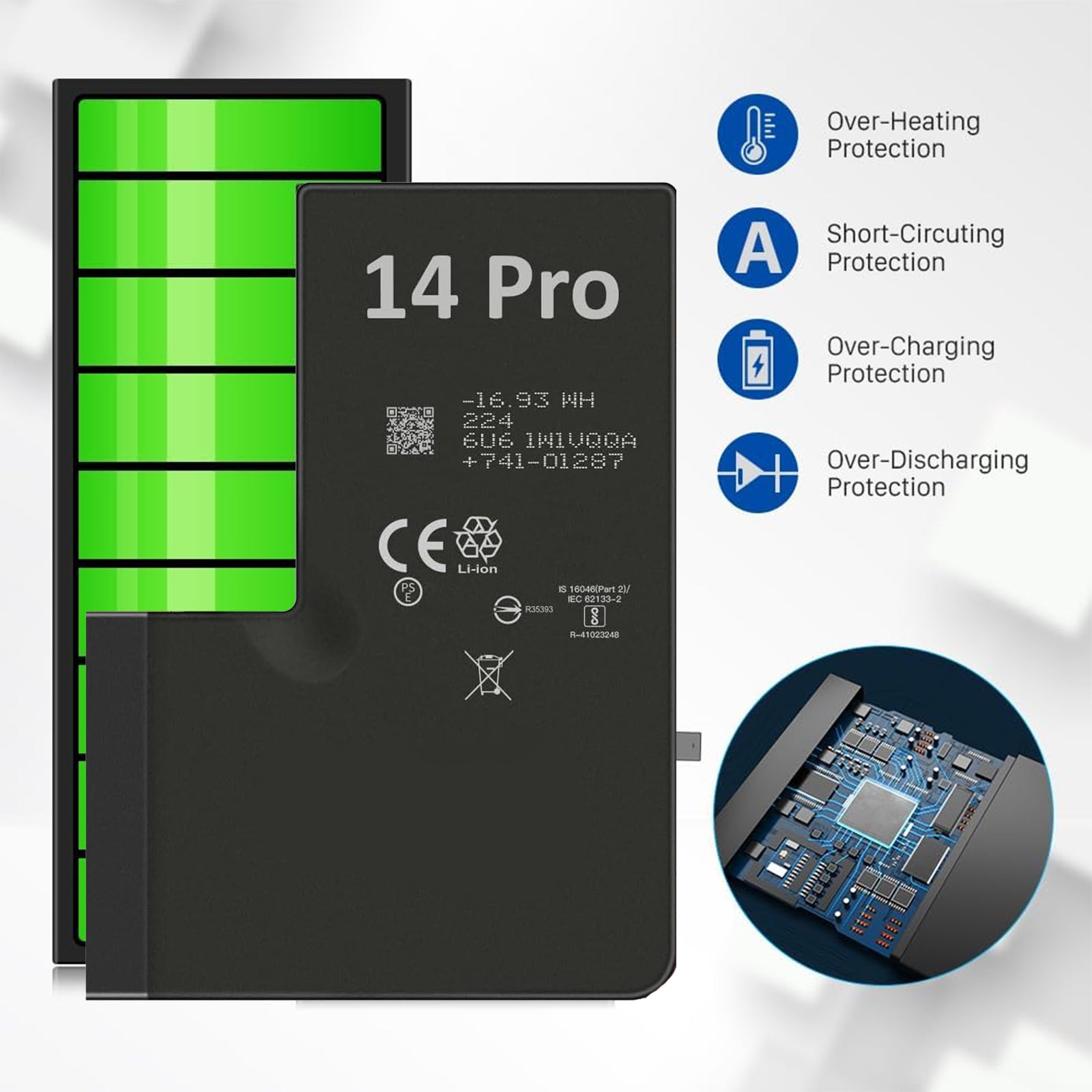 Batterie pour iPhone 14 Pro 3200 mAh Batterie de Remplacement Polymère Li-ION avec Kit d'Outils de Remplacement et Instructions