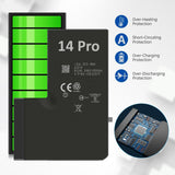 Batterie pour iPhone 14 Pro 3200 mAh Batterie de Remplacement Polymère Li-ION avec Kit d'Outils de Remplacement et Instructions