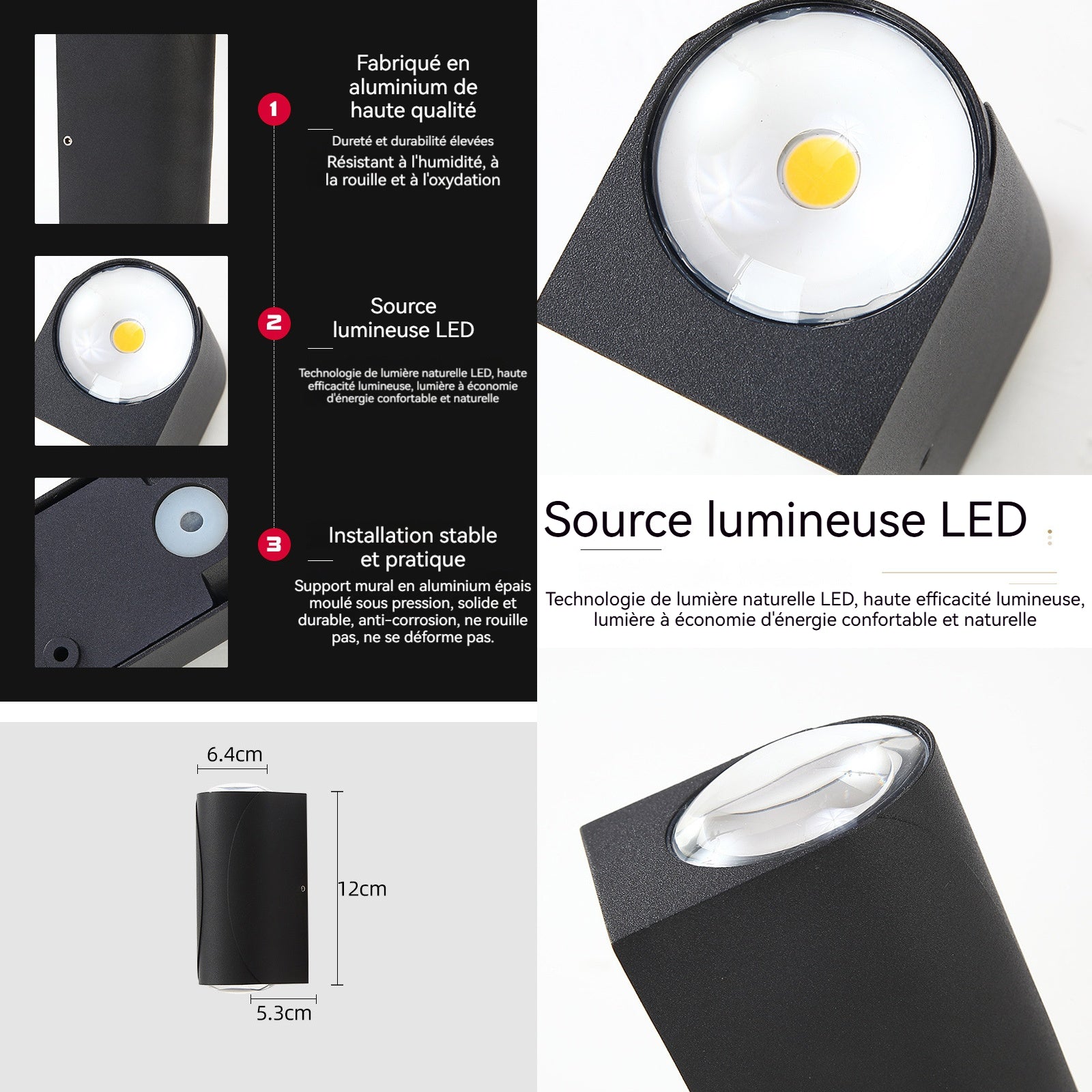 Applique murale tête double en aluminium 6w étanche lumière chaude pour intérieure et extérieure lumières de jardin lumières LED