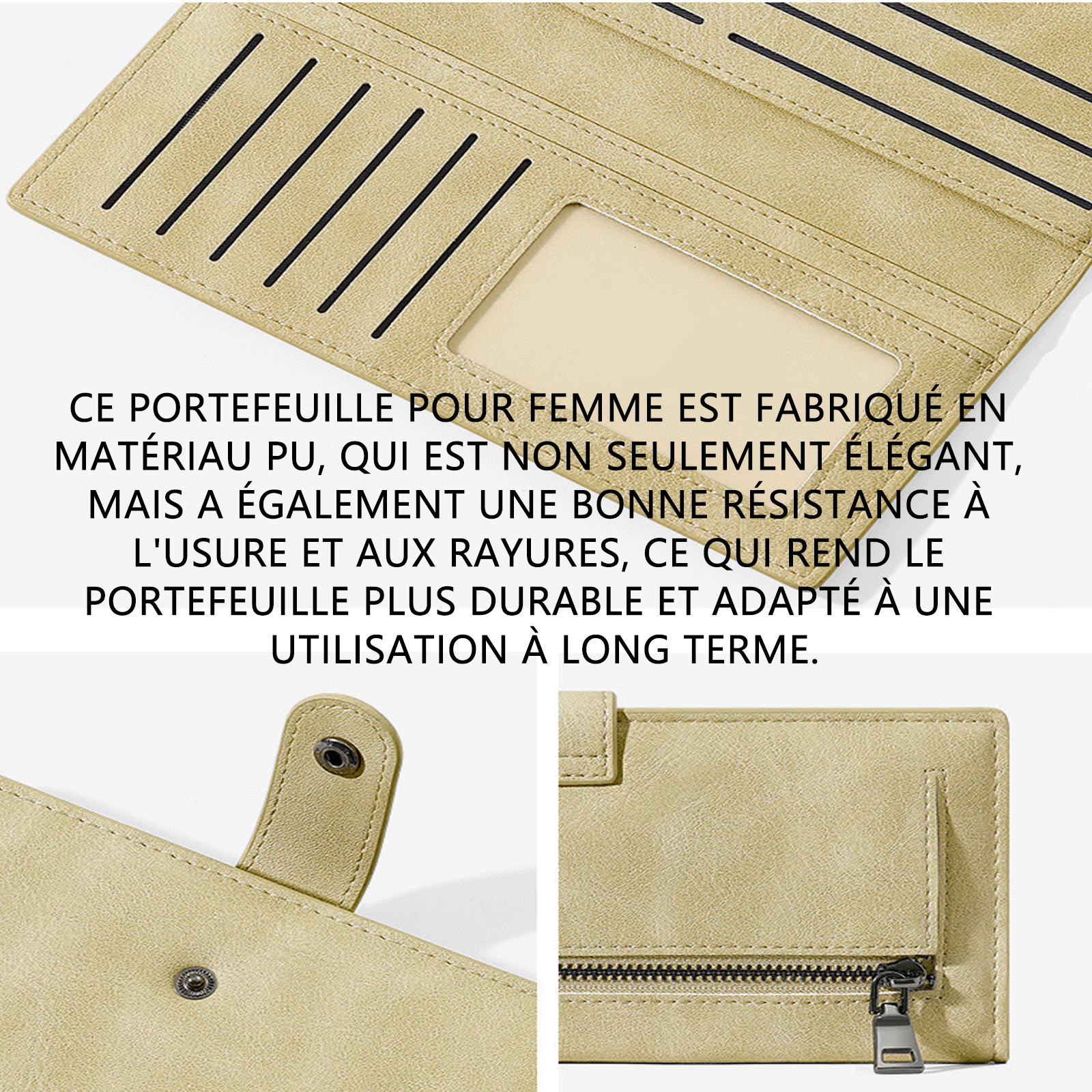 Portefeuille femme longue PU monnaie porte chéquiers porte carte grande capacite simple porte monnaie multi cartes couleur unie