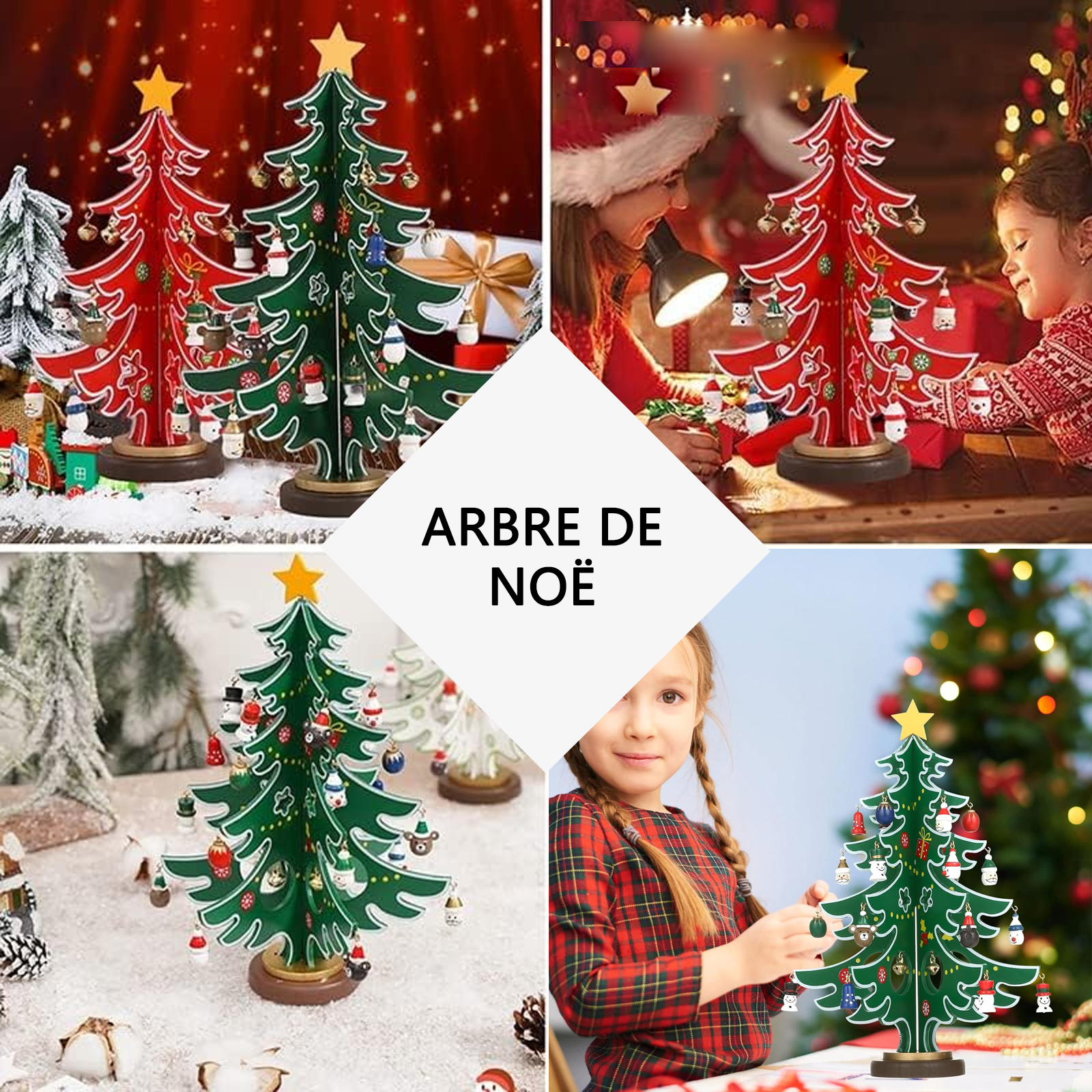 Calendrier de l'avent 2024 2 pcs mini sapin de noël en bois avec 28 ornements cadeaux de noël pour cadeaux enfants decor de noel