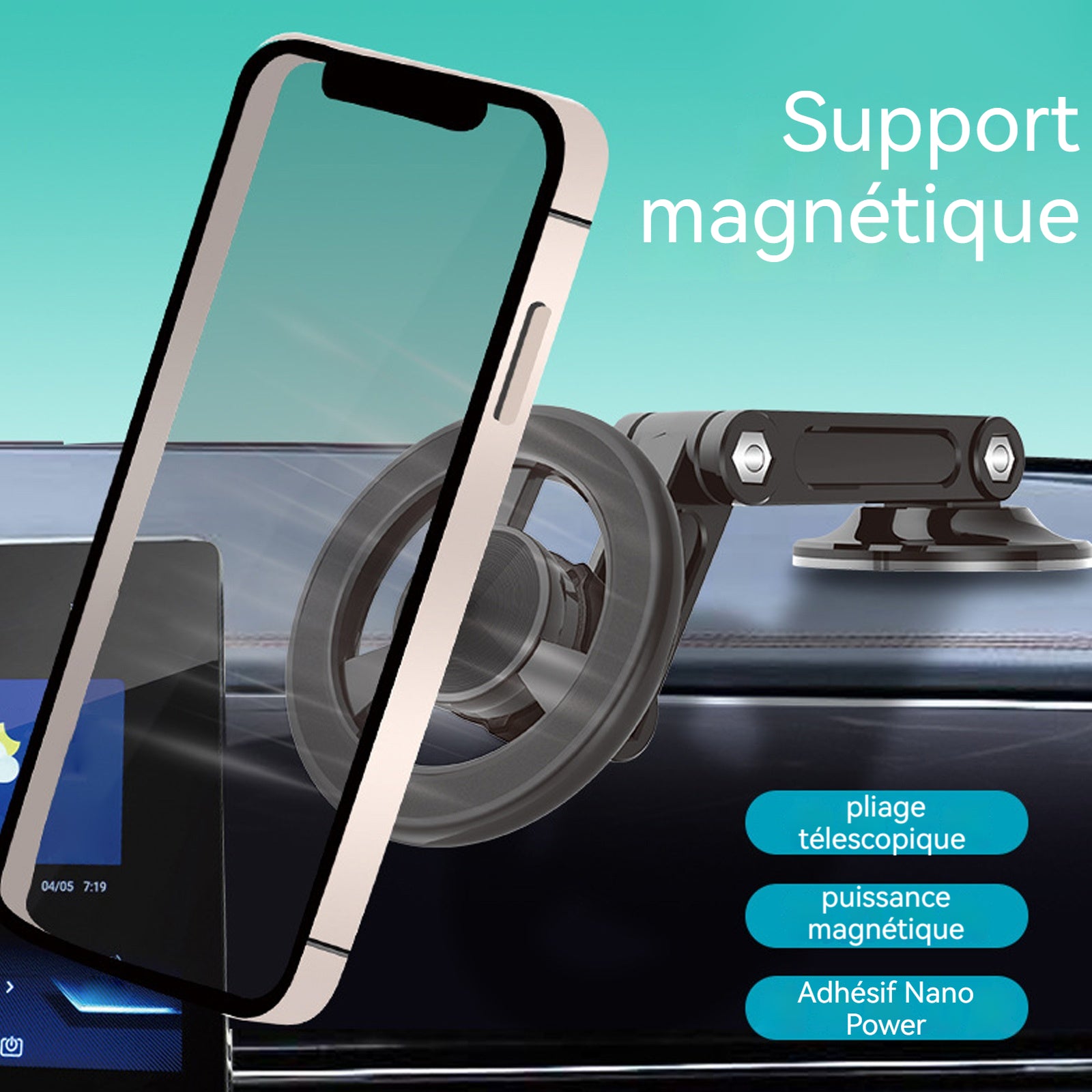 Rotatable car magnetic phone holder 6,3x9,8cm magnetic car phone holder magnétisme très puissant rotation réglable sur 360 degrés