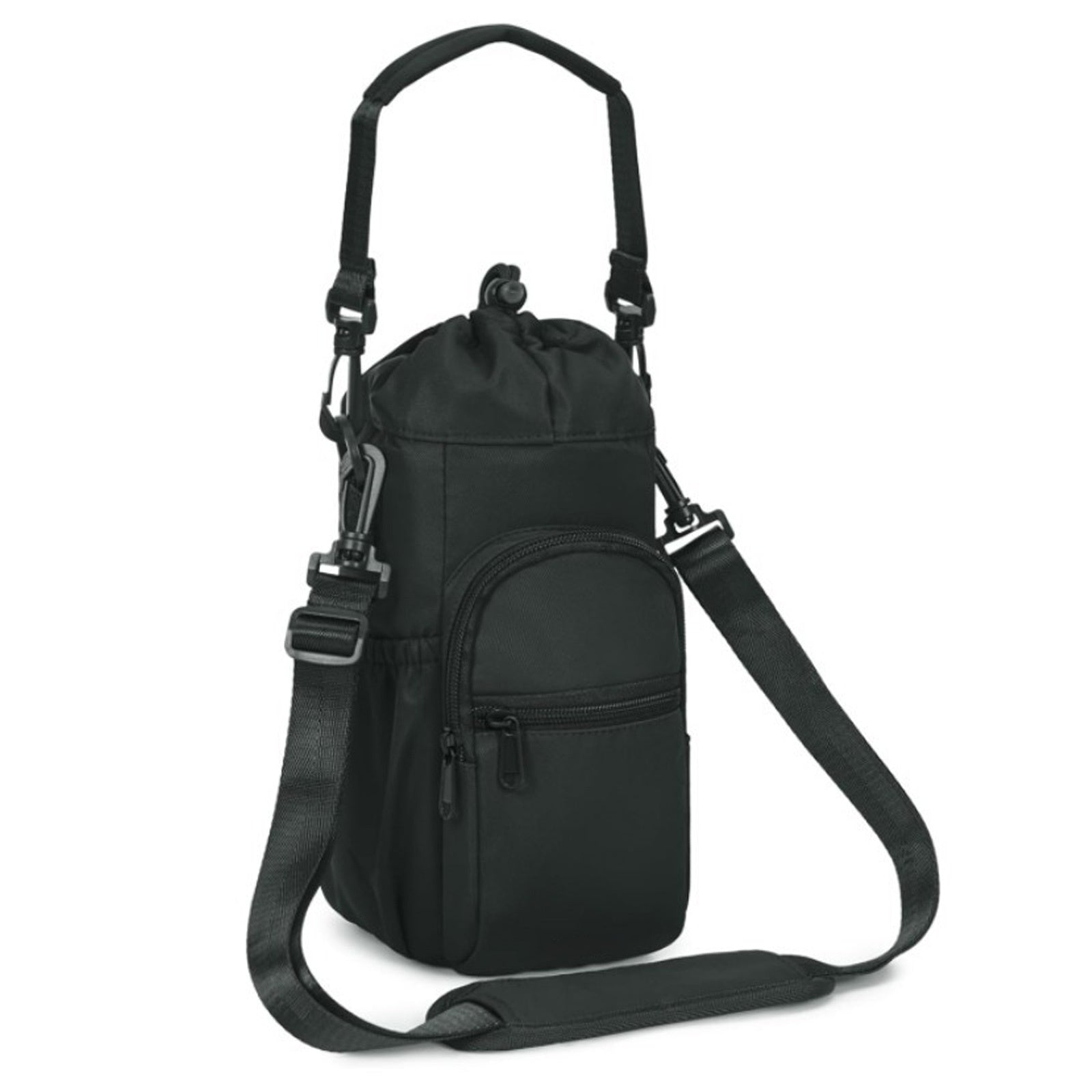 Housse verre 1000 ml avec bandoulière et poche pour téléphone portable Poche avant grande capacité Convient pour le camping Noir