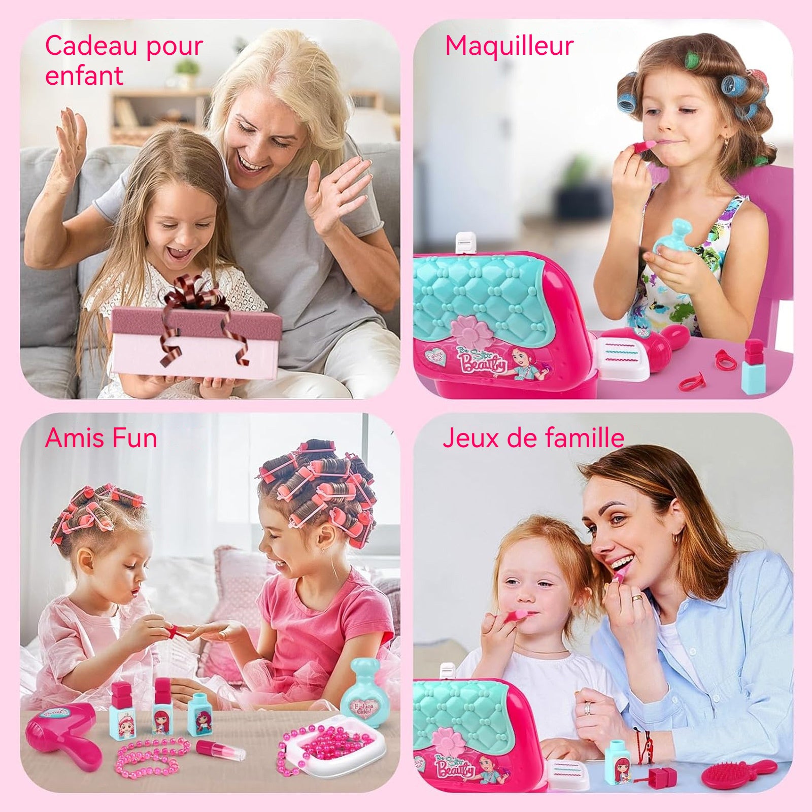 Maquillage enfant fille 19pcs coffret maquillage enfant avec large gamme d'accessoires cosmétiques pour enfants jeux enfant 3 ans