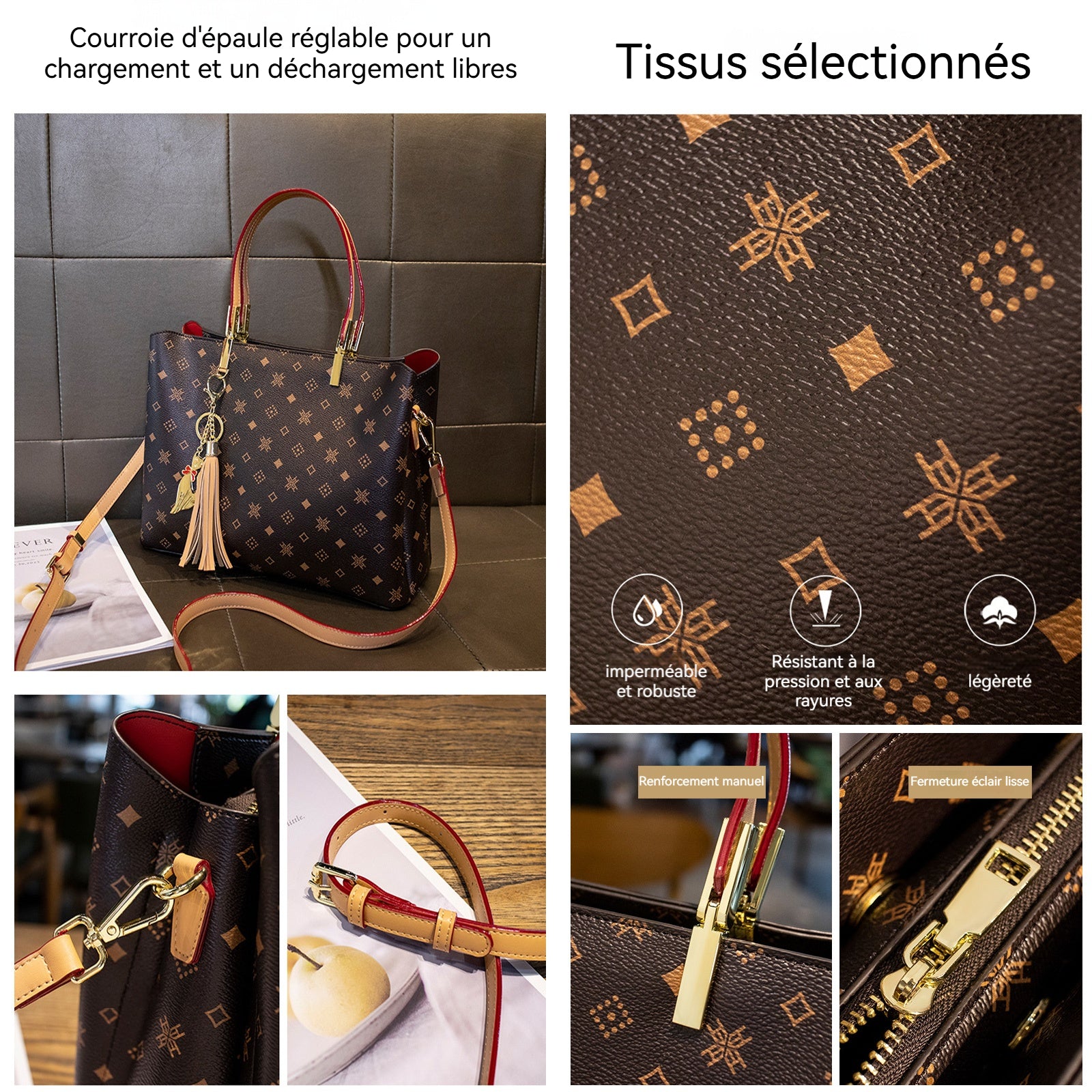 Sac a main en cuir véritable pour femme sac à bandoulière élégant grande capacité sac fourre-tout sac à dos mode bandoulière sac