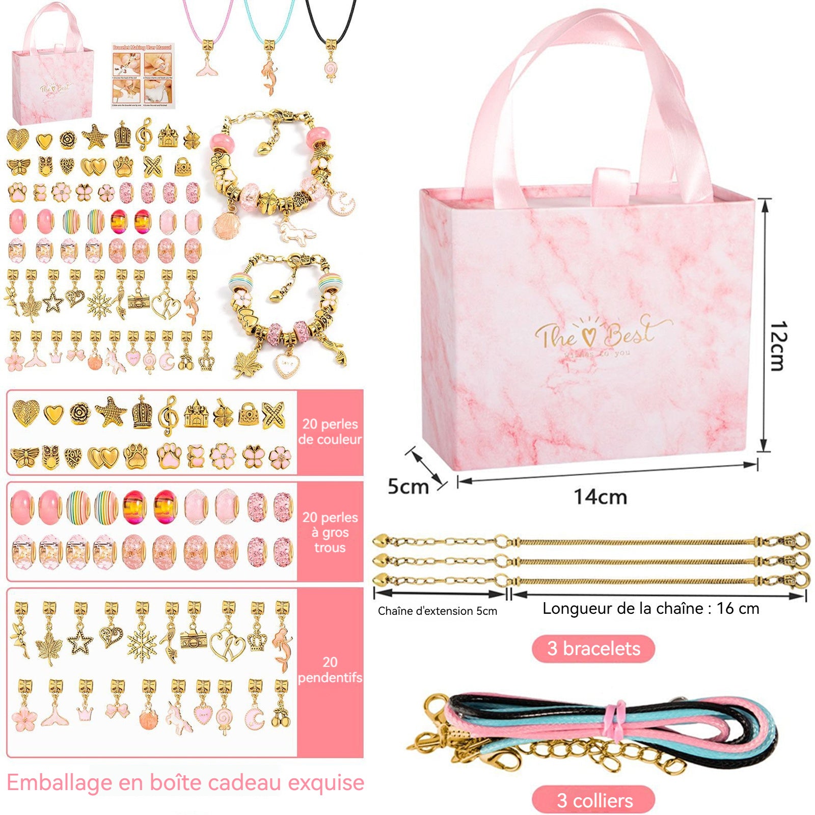 Charms bracelet kit 1 lot de 68 pièces jouet DIY charms kit charm bracelet making kit jouet fille 5 ans ensemble de bracelets exquis