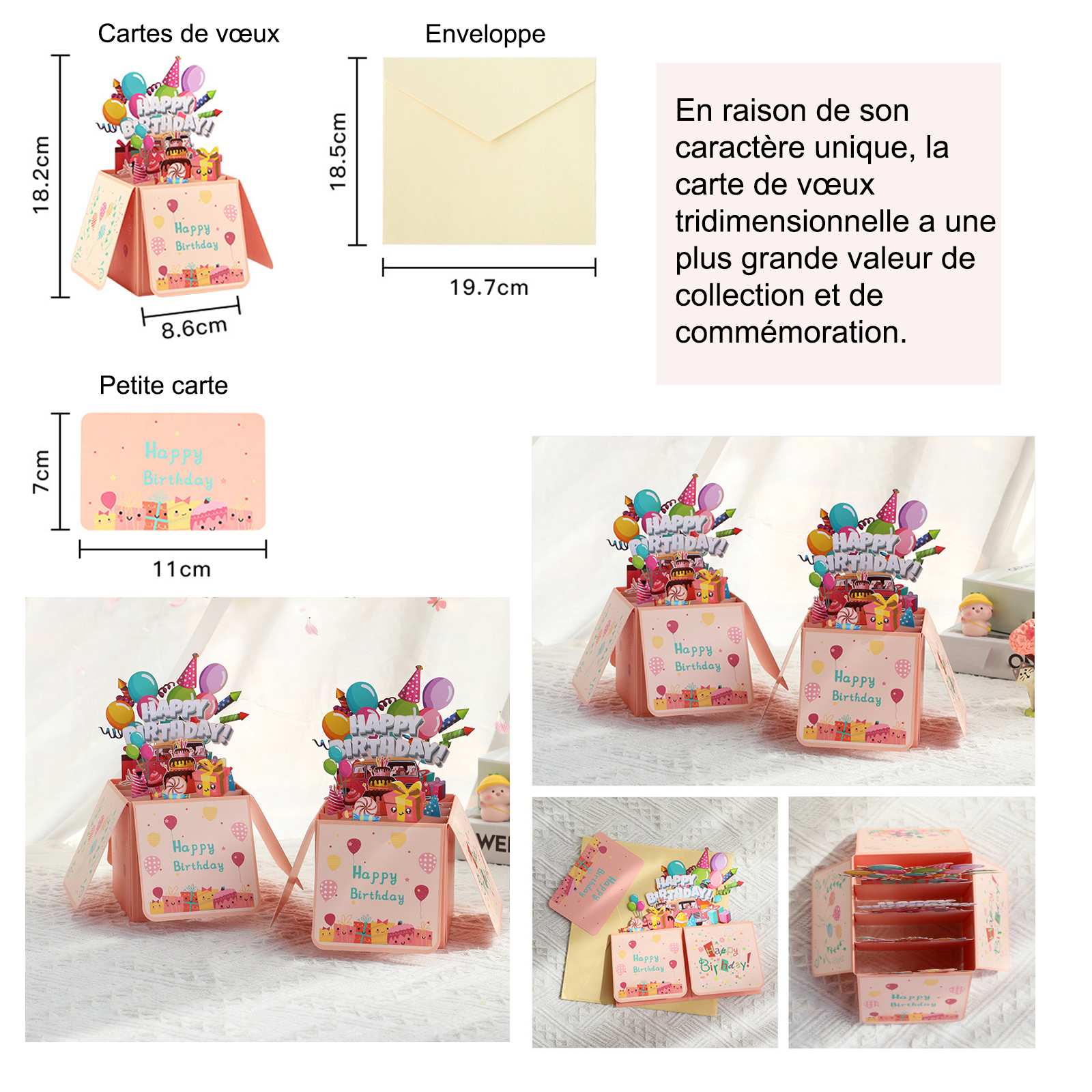 arte de voeux 18x8,6cm cadeau d'anniversaire gâteau d'anniversaire sculpture en papier tridimensionnelle bénédiction carte postale