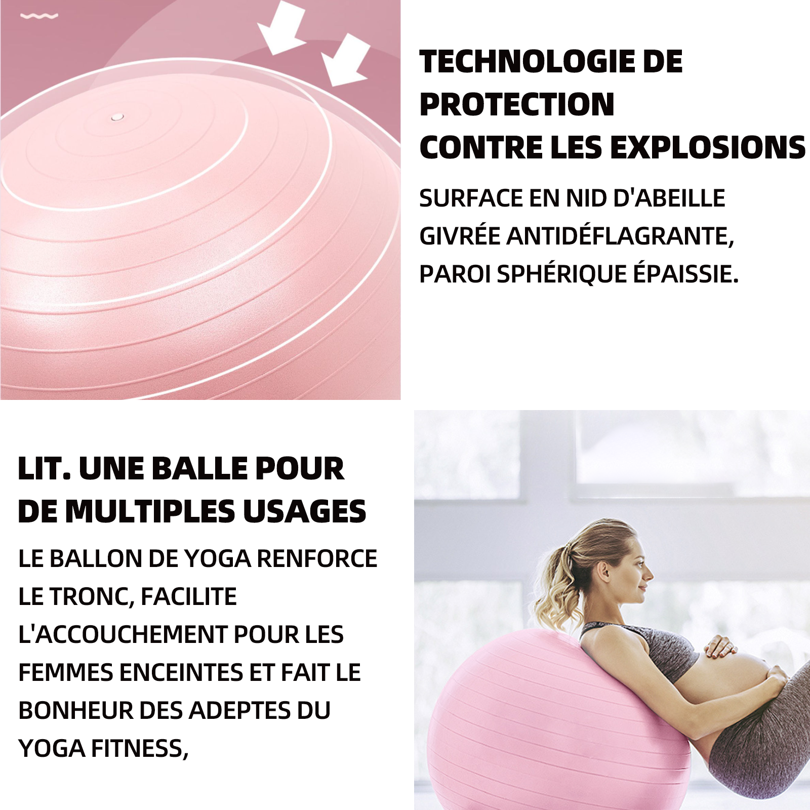 Ballon de yoga épaissie balle de yoga 65 cm gonflable yoga fitness balle d'équilibre pvc épaissi givré balle de yoga macaron rose