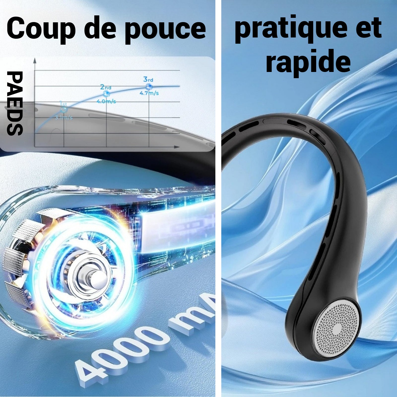 Ventilateur de cou 3600mah 5w 5V/1A avec affichage numérique 3 vitesses réglable éventail de cou ventilateur portable silencieux