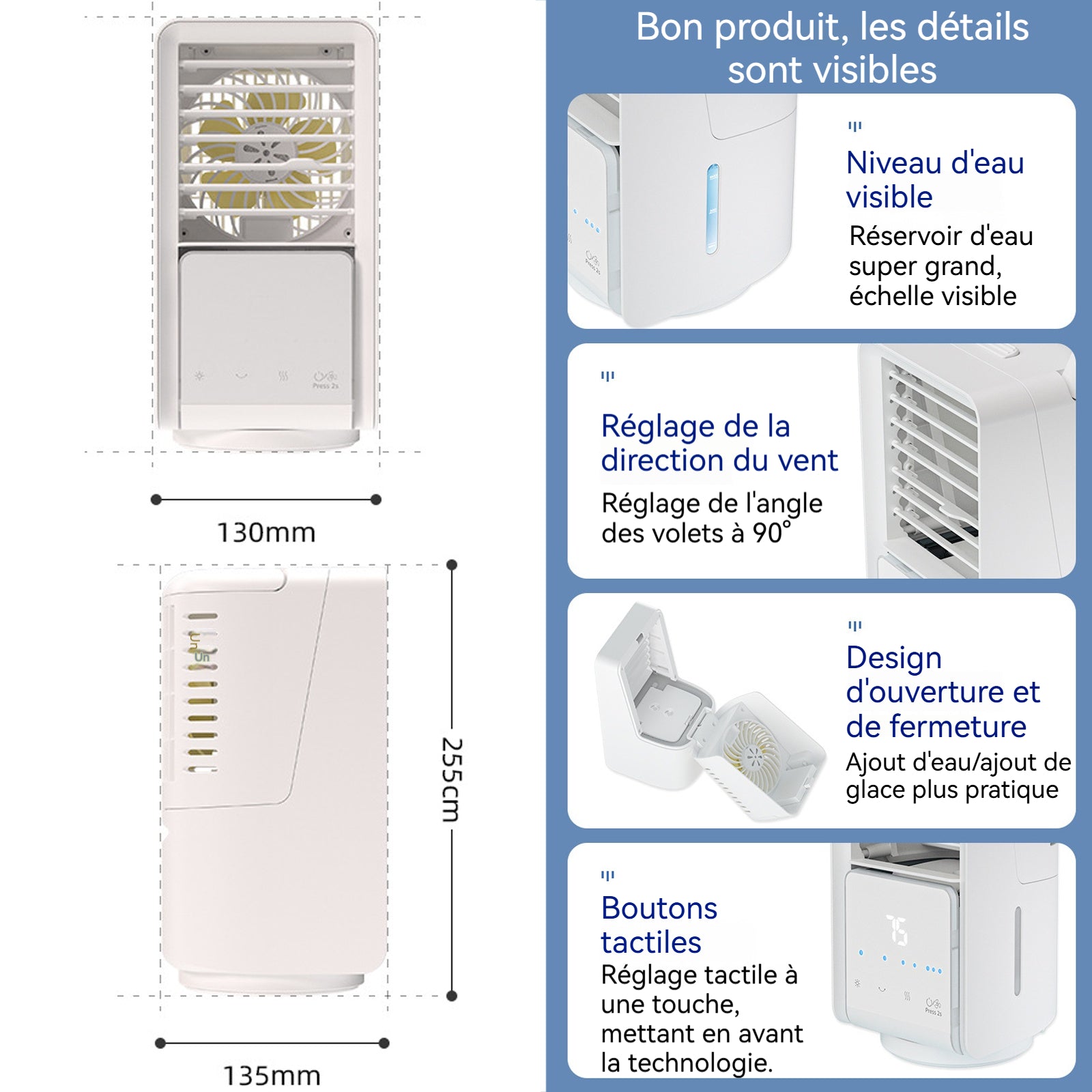 Ventilateur de bureau 13x13,5x22,5cm avec lumières LED/fonction de pulvérisation/affichage numérique mini refroidisseur d'Air