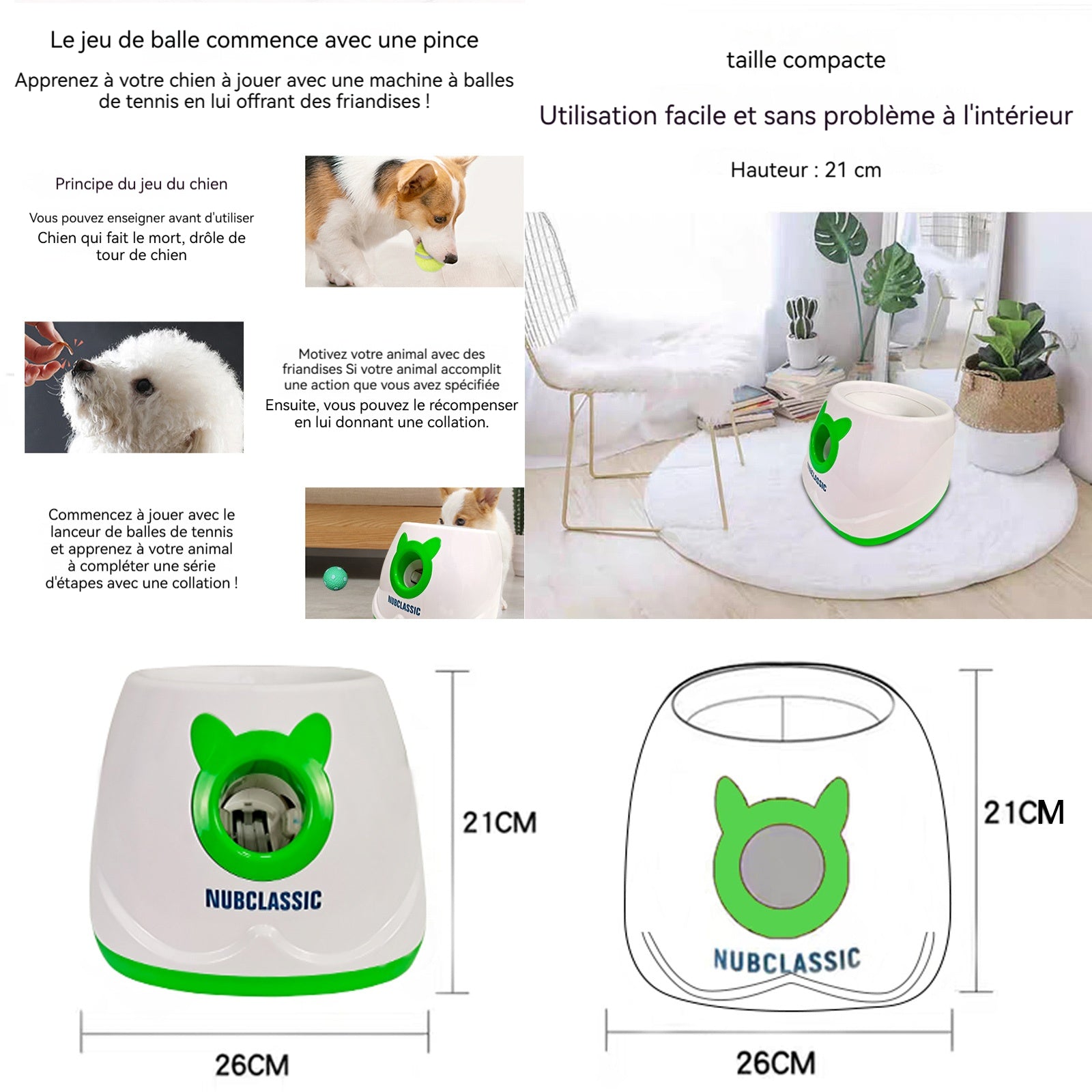 Lanceur automatique de balle pour chiens avec télécommande et 3 balles rebondissantes 4 niveaux réglables lanceur de balles
