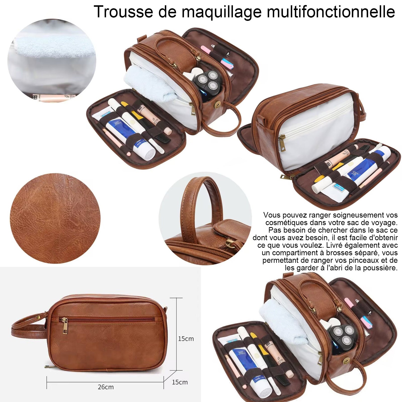 Trousse de toilette 26.5x15x16CM grande capacité Imperméable suspendu trousse de maquillage étanche sac voyage organisateur pratique