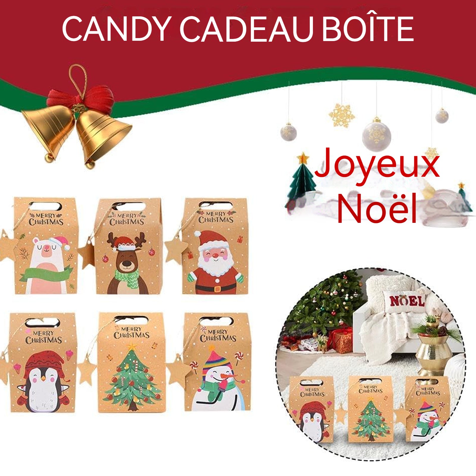 Boite à Bijoux 9x5x6cm 24 pcs Boîte à bonbons de noël créative emballage cadeau  papier kraft flocon de neige boîte cadeau vacances