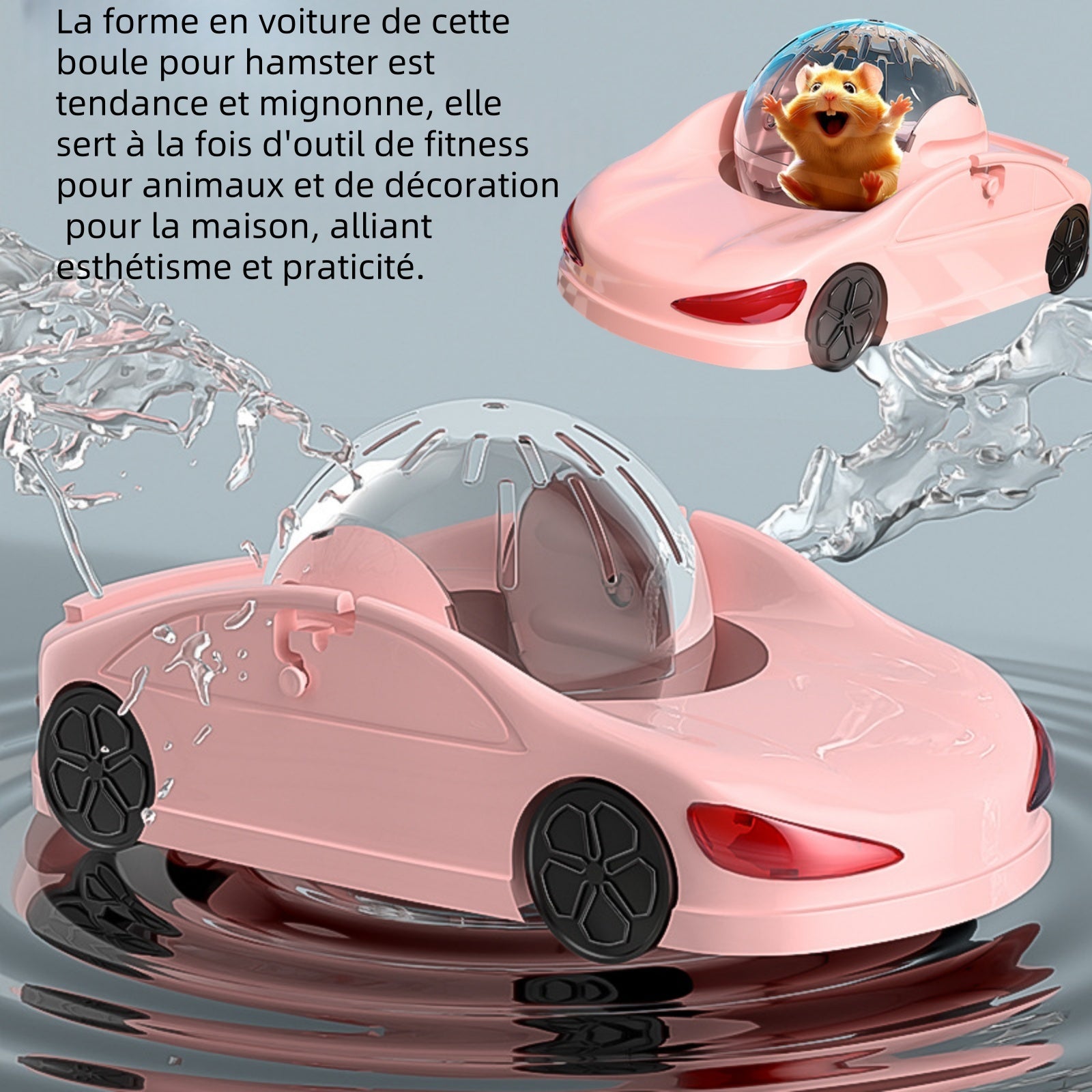 Boule hamster en forme de voiture rose multifonctionnel 29x16cm hamster exercice ball balle d'exercice pour hamster hamster ball