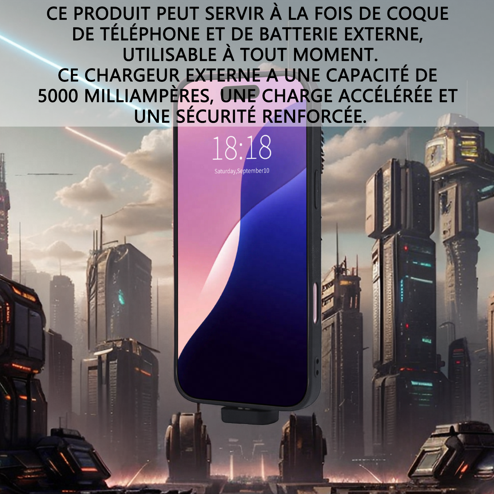 Batterie externe 5000mah pour iph16 plus batterie à clip arrière pour téléphone portable alimentation mobile à affichage numérique