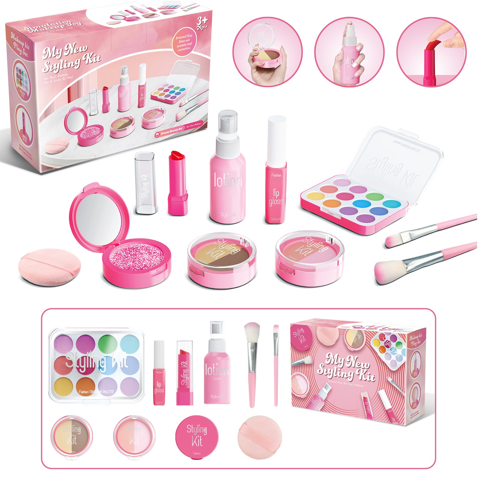 Maquillage enfant fille 10pcs jeu de faux maquillage pour filles rose coffret maquillage cadeaux pour enfants accessoires riches