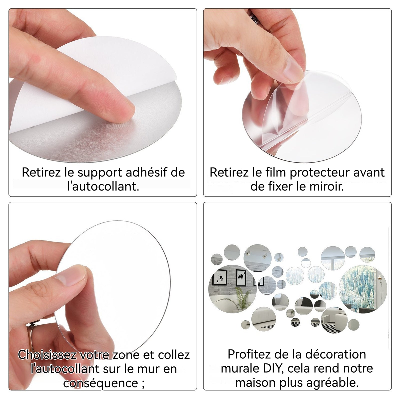 Miroir mural 34 PCS miroir rond autocollant 3D amovible en acrylique décoratif et créatif en verre souple miroir adhesif mural