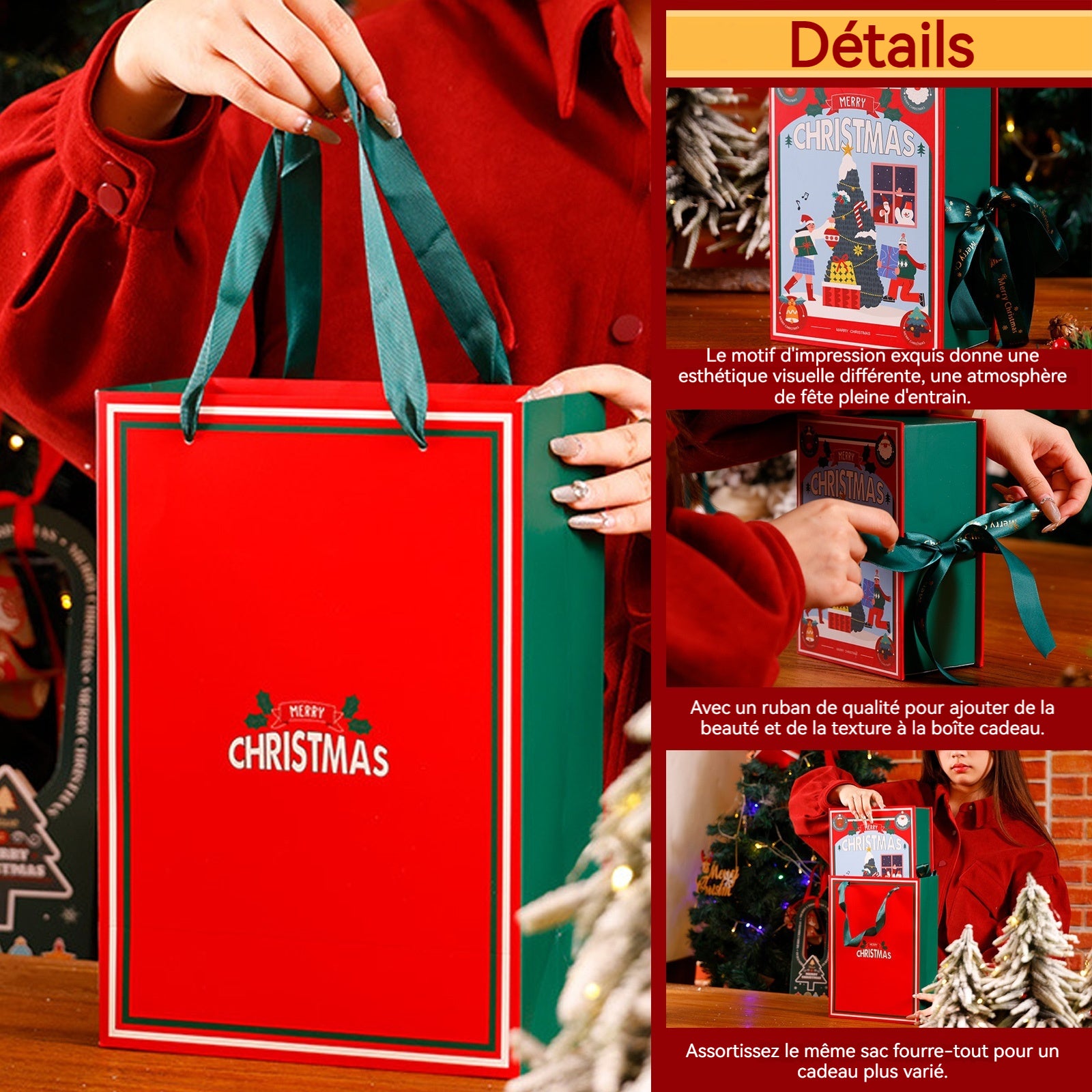 Ornements lot de 3 coffret cadeau de noël créatif boîte à flip book exquise coffret cadeau de boël boîte de pommes du réveillon noël